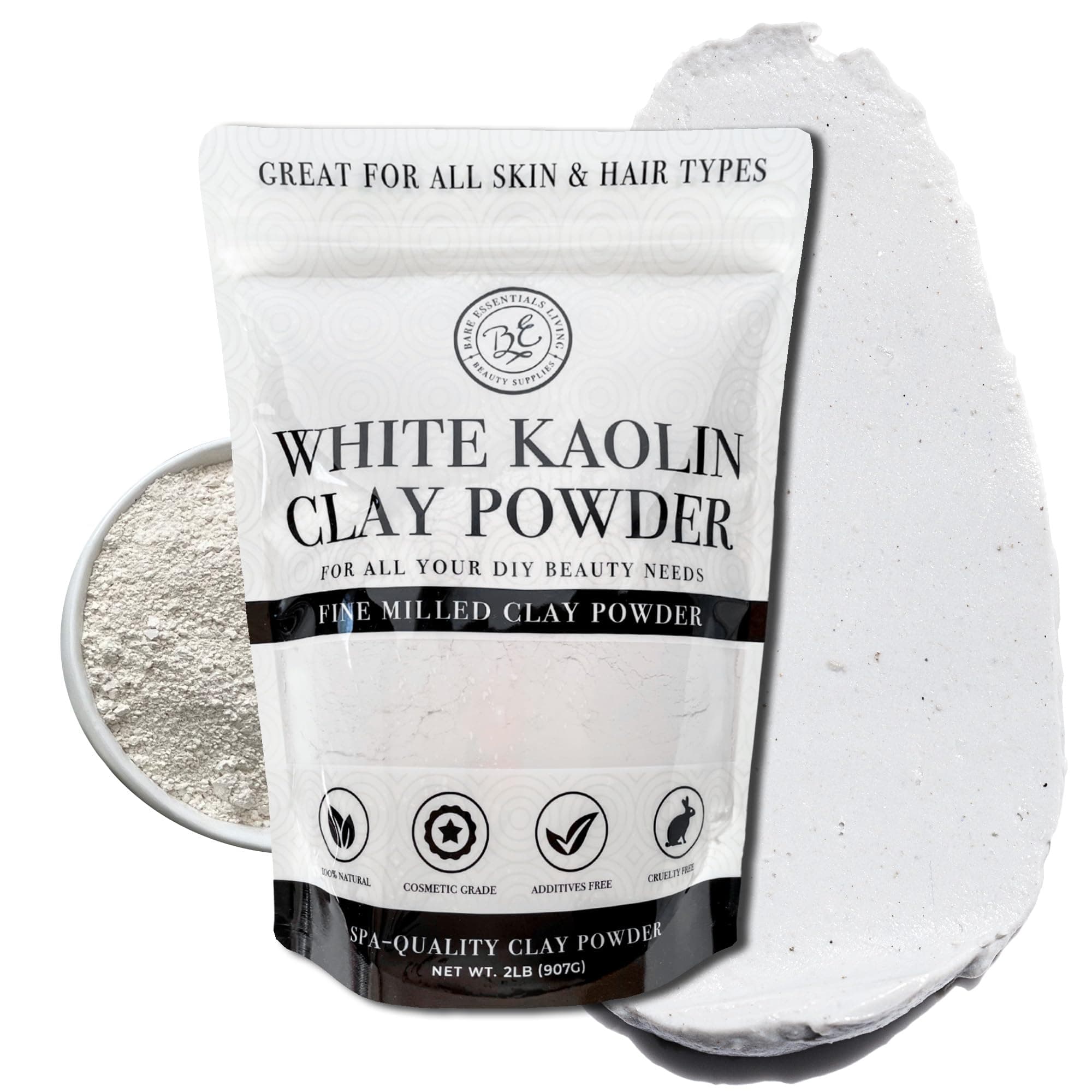 White Kaolin Clay Powder (2 lb) 100% Natural White Powdered Clay for Seed Bombs, White Clay Mask, DIY Spa, Soap, Bath Bomb, Deodorant, Can be Used as Kaolin Clay for Gardening