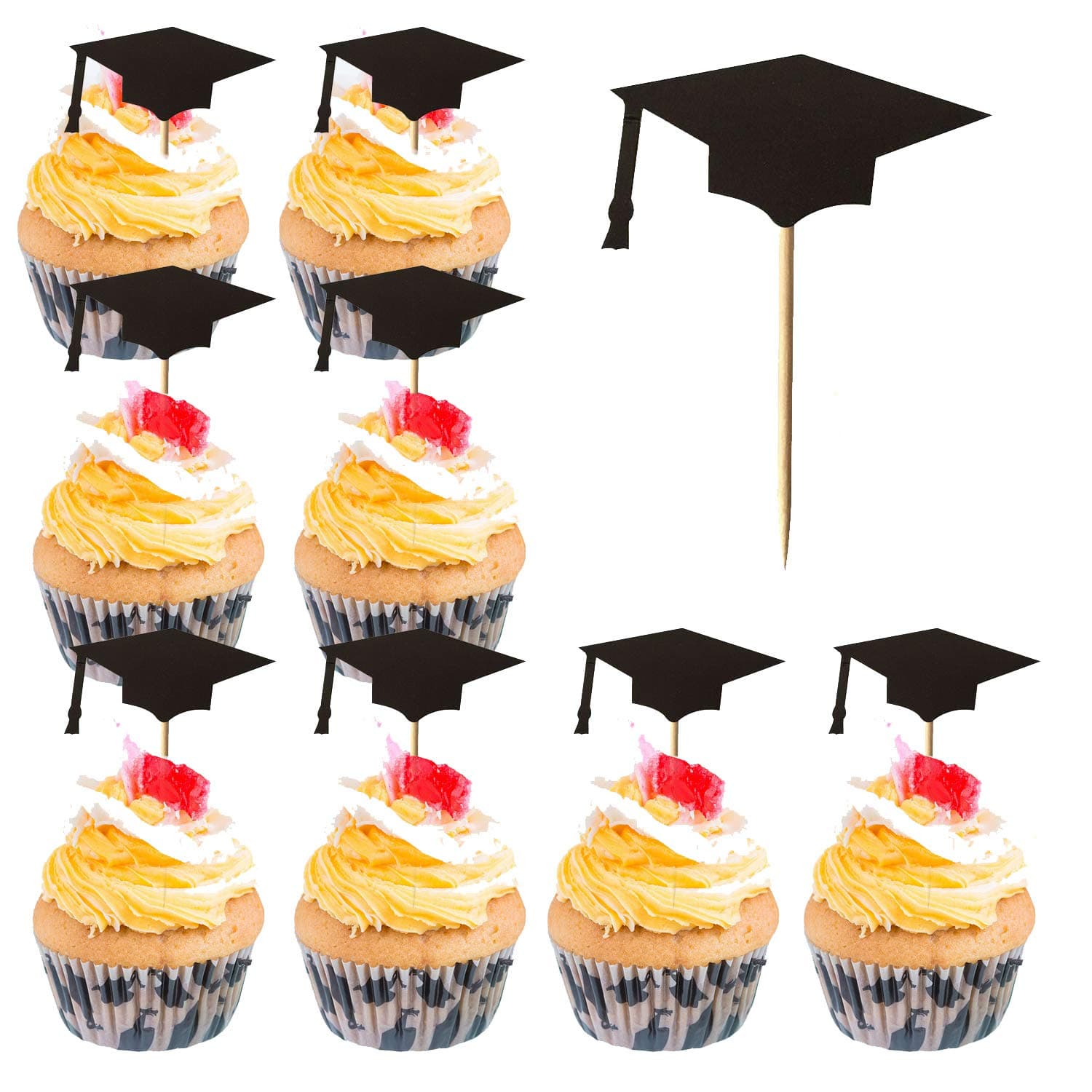 Graduation Cupcake Toppers, 60 PCS Graduation Cake Toppers Grad Bachelor Cap Toppers Picks with Toothpick for Graduation Party Cake Food Decoration