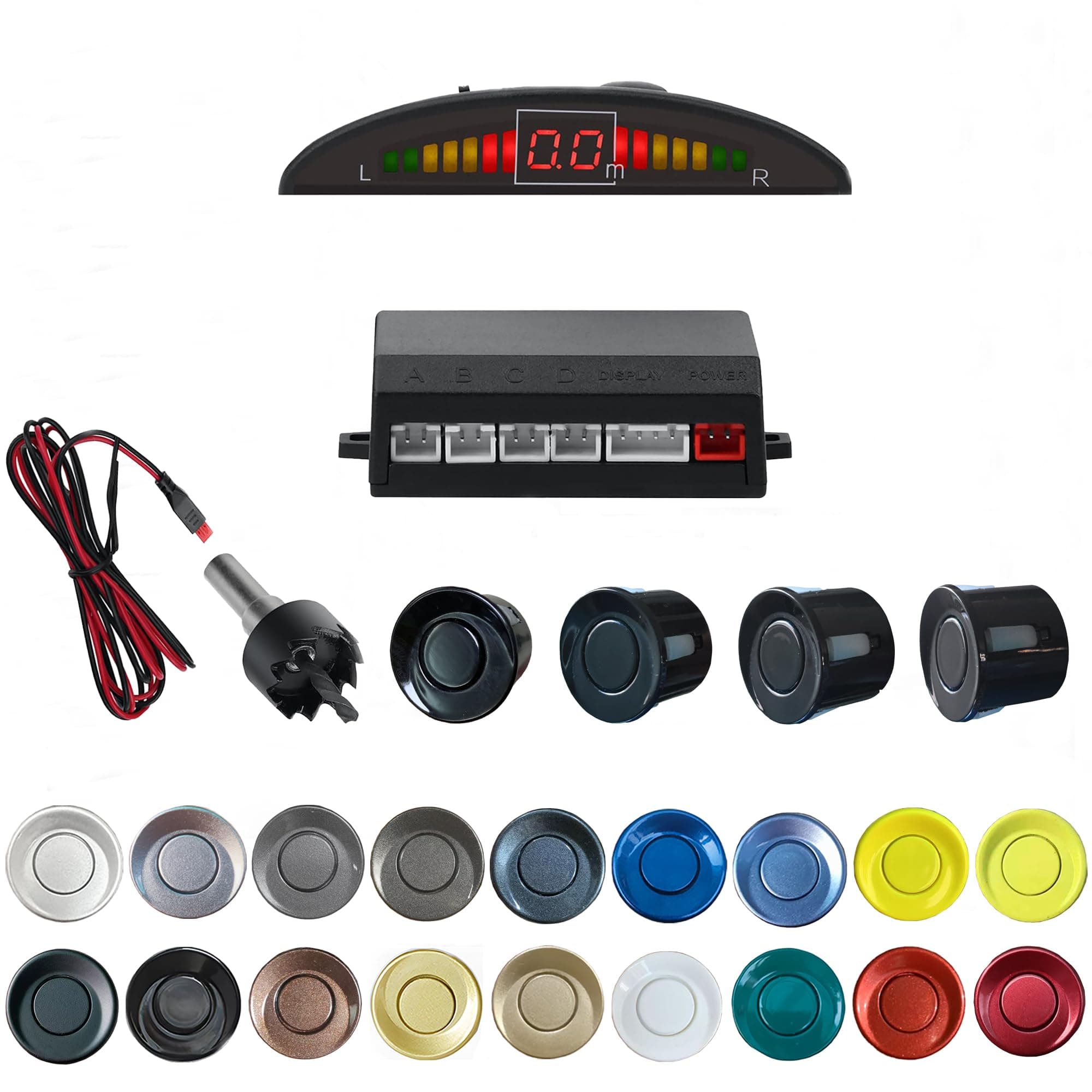Parking Sensor Kit Backup Sensor Kit Reverse Sensor for Car 18 Color Options for Probes Adjustable Alarm Volume Professional Sensore de Reversa para Carro Safe Driving Assistant（Black）