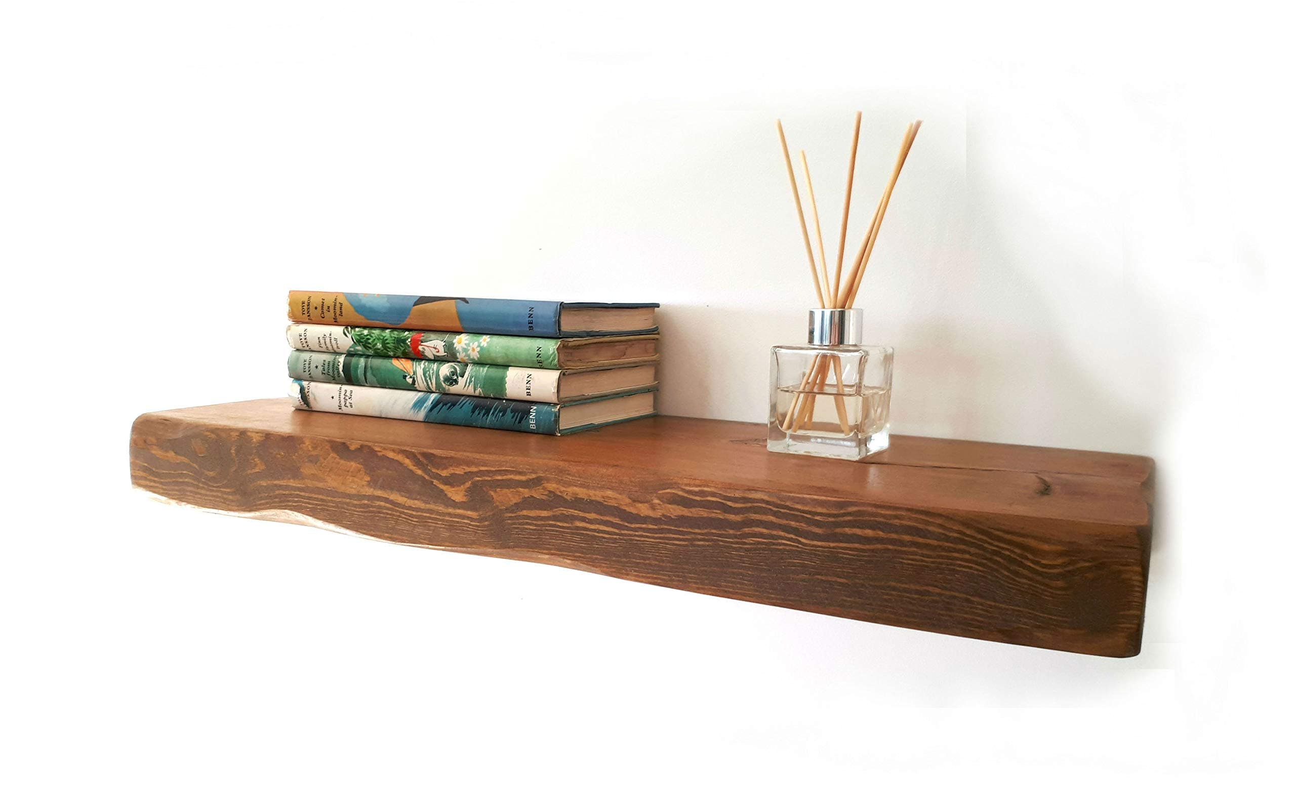 FLOATING SHELVES RECLAIMED SOLID WOOD RUSTIC WALL SHELF IN MEDIUM OAK FINISH 4.5 FT LONG - PERFECT FOR LIVING ROOM, KITCHEN, BATHROOM, OFFICE