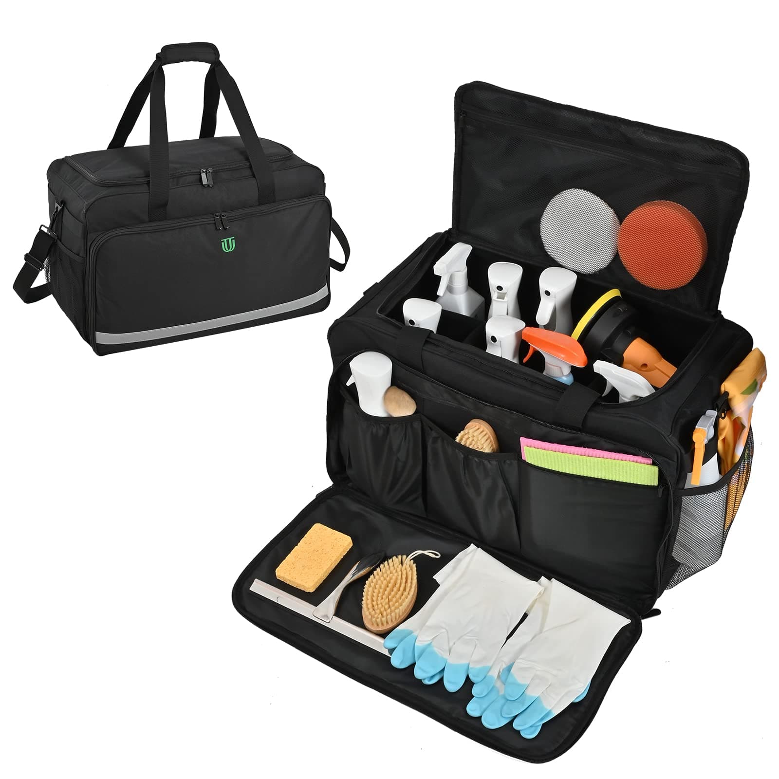 Jaffzora Large Car Detailing Bag, Cleaning Caddy for Auto Detailing Supplies, Car Cleaning Storage Trunk Organizer for Polisher and Vehicle Wash Tools, Black