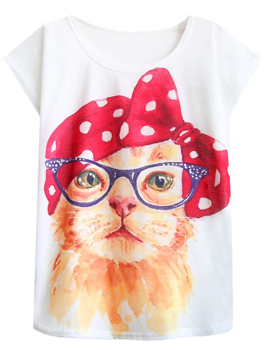 Futurino Women's Cute Cat Graphic Abstract Paint Splatter Casual T-Shirt Top (M, Fashion Cat)