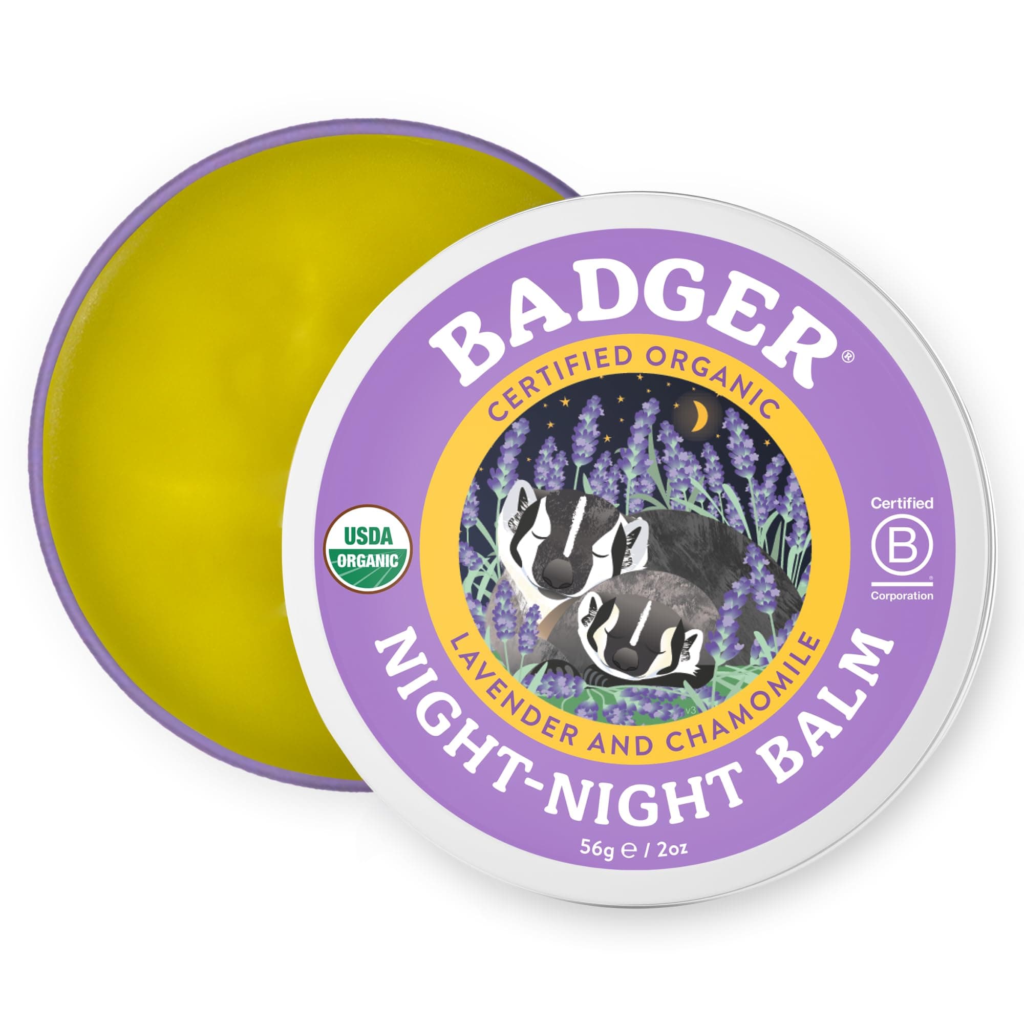 Badger Night Night Balm, 100% Organic Aromatherapy Kids Sleep Support w/Chamomile & Lavender, Helps Kids Sleep w/Calming Essential Oils, Long Lasting 2 oz Tin