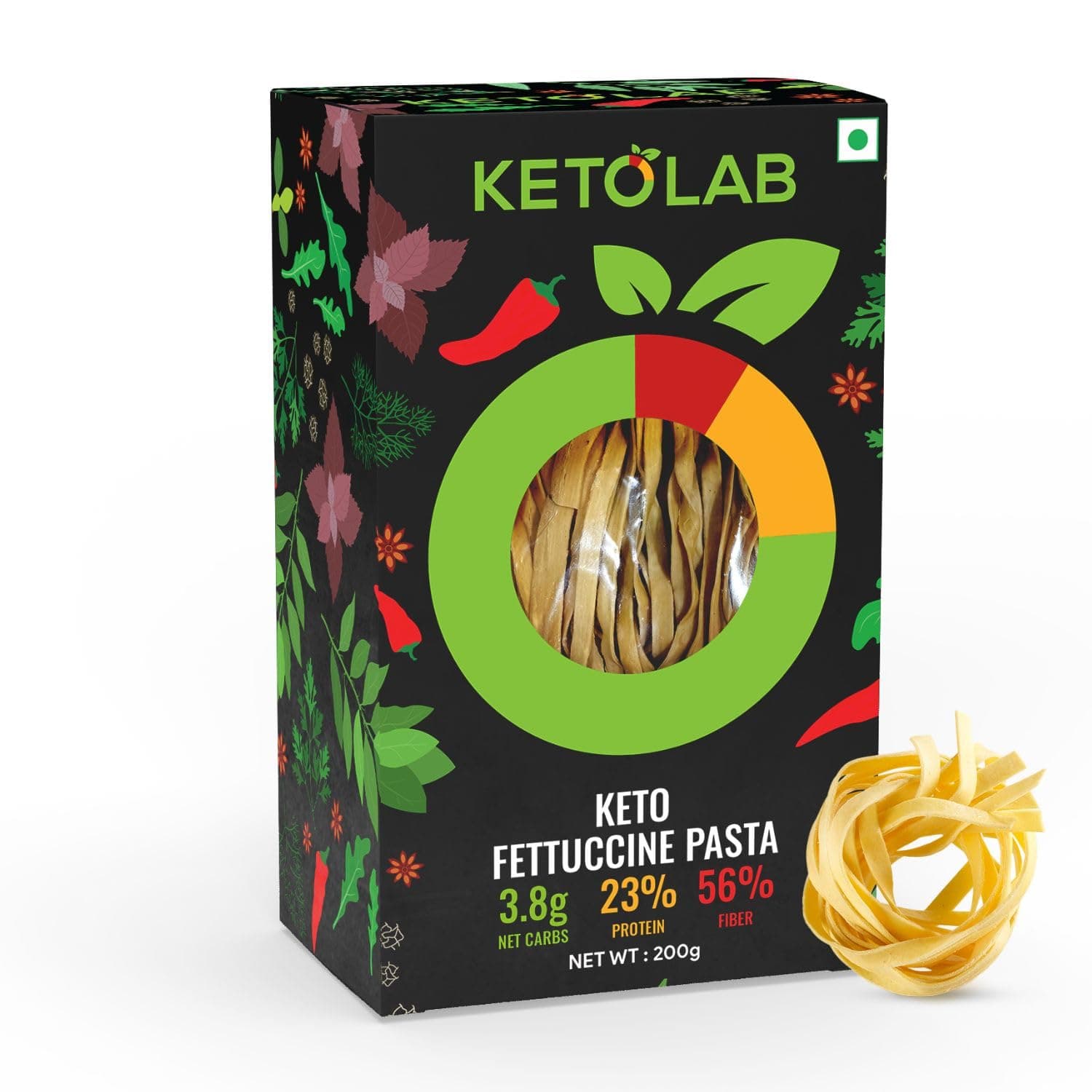 - Keto Fettuccine Pasta (Flat noodles), 200 Gms (Pack of 2), 3.8g Net Carb & 23% High Protein/Serving, Identical to Regular Pasta, Low Carb, High Fibre, Low GI, Keto Diet, Diabetic Friendly