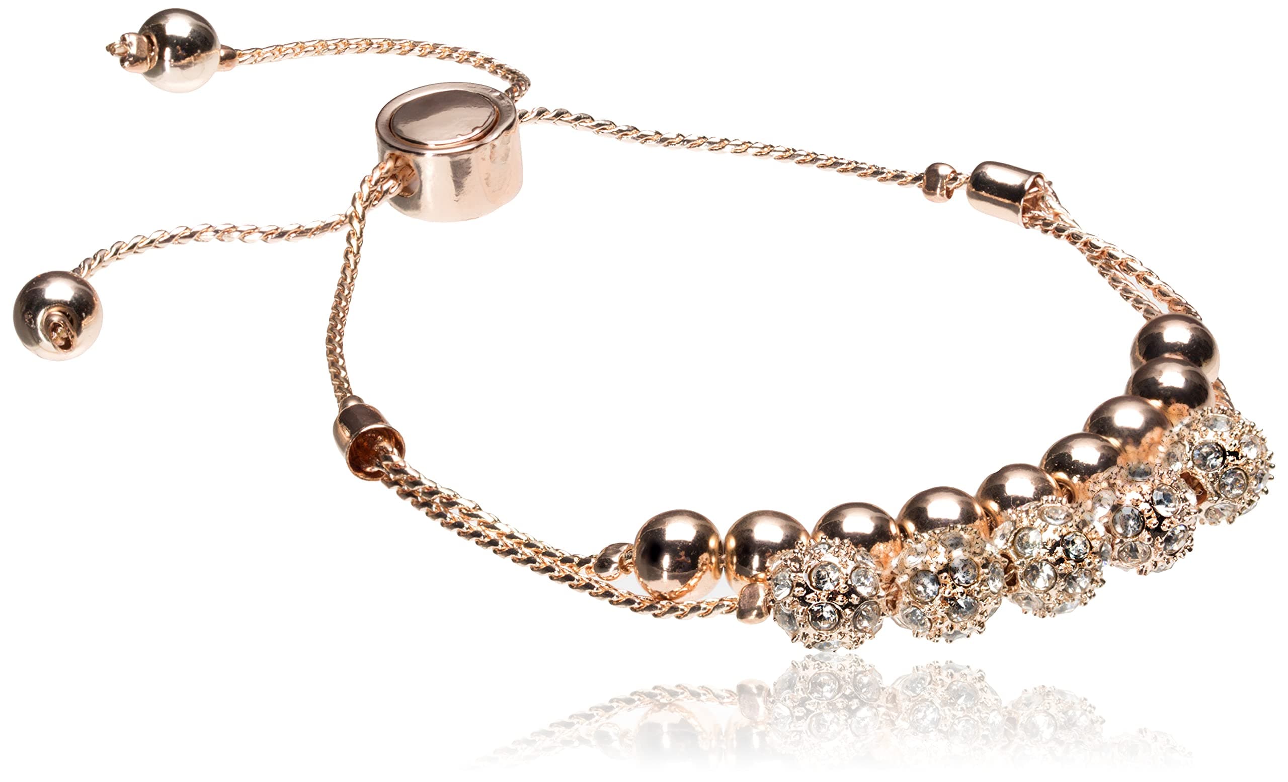 Rose-Gold-Tone Two Row Slider Bracelet with Metal and Crystal Pave Beads