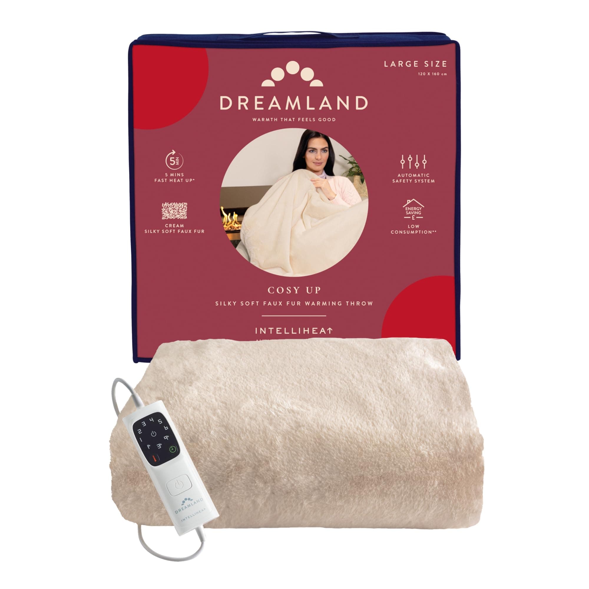 Dreamland COSY UP SILKY SOFT FAUX FUR WARMING THROW CREAM 160X120 CM