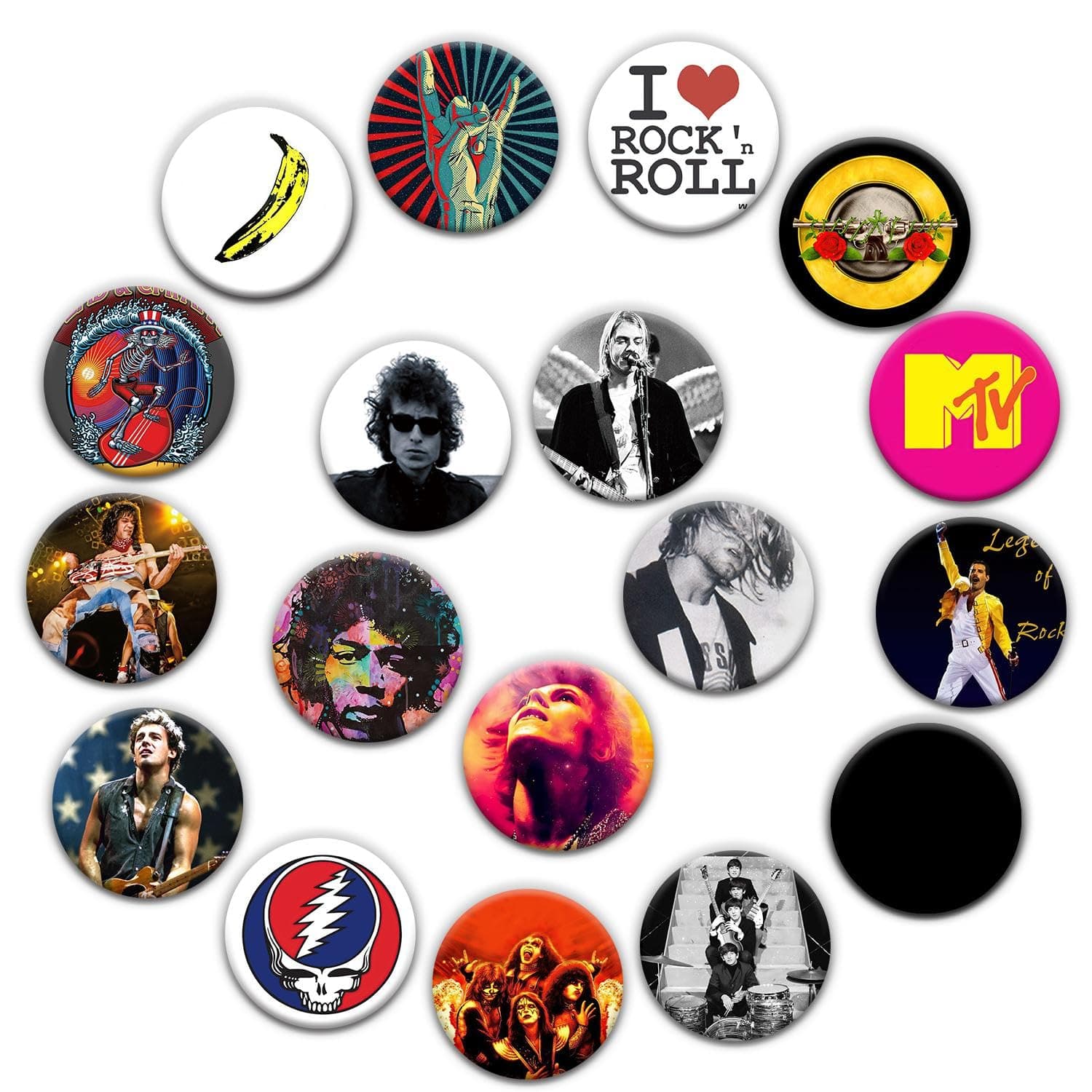 Babymiu Music Rock Band Button Pin Set(18 Pack,1.5 INCH) Punk Rock and Roll 80s 70s Decoration Gifts Merch Party Supplies Button for Accessories Art DIY Crafts Decor