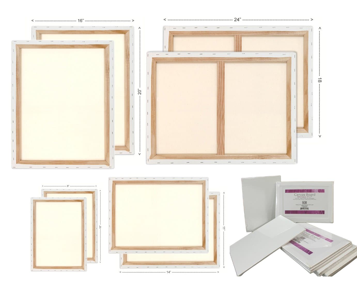 14 PC Artist Canvas Assortment Large Art Canvases & Painting Panels Super Saver Art Supplies Set