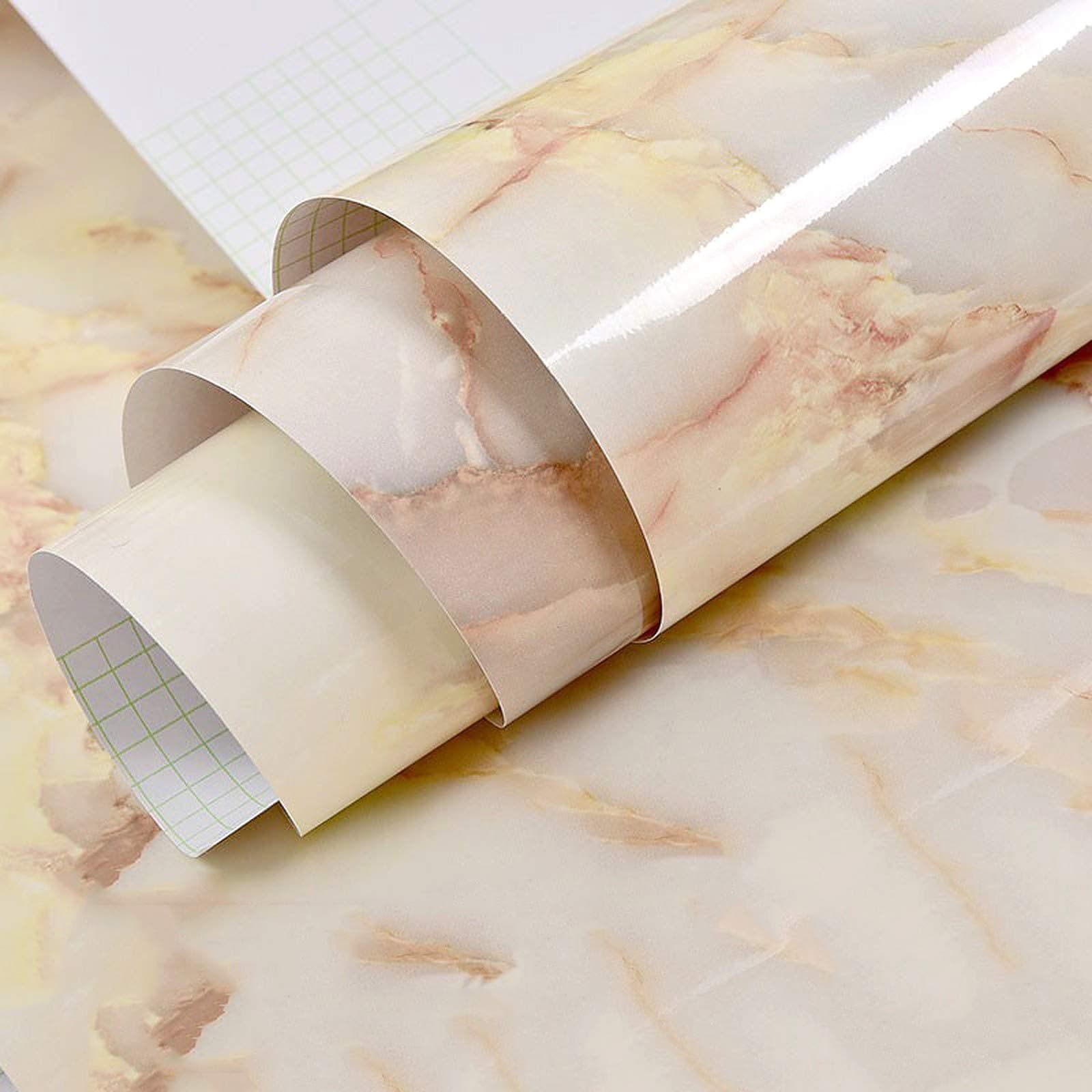 Wolpin Wall Stickers Marble Wallpaper Furniture (45 x 300 CM, Beige) | Jade Kitchen Counter, Cabinet Makeover, Almirah, Plastic & Wooden Tabletop, Wardrobe | PVC DIY Self Adhesive Interior Decoration