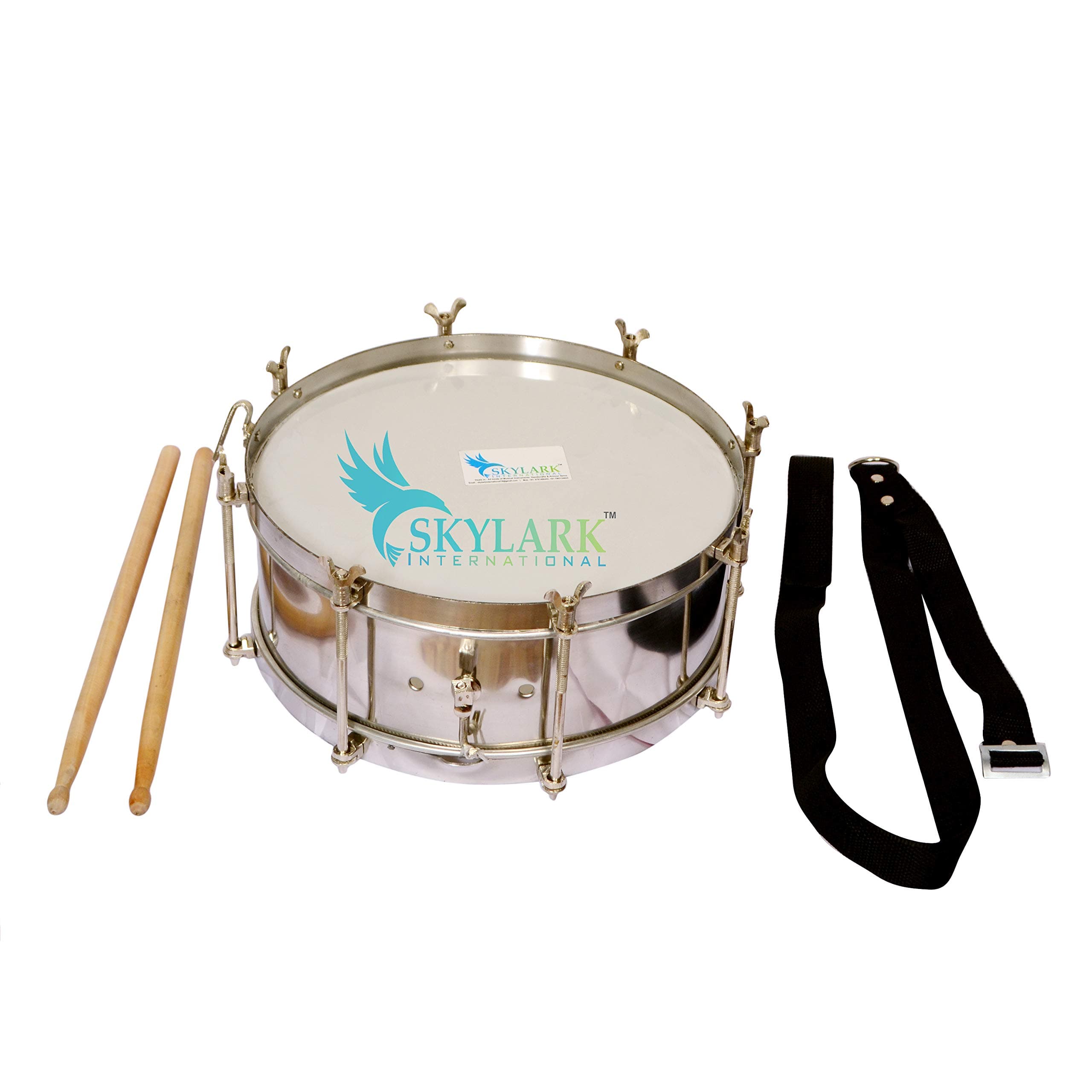 International Side Drum Dhol 12 inches Steel With Free Sticks and Belt