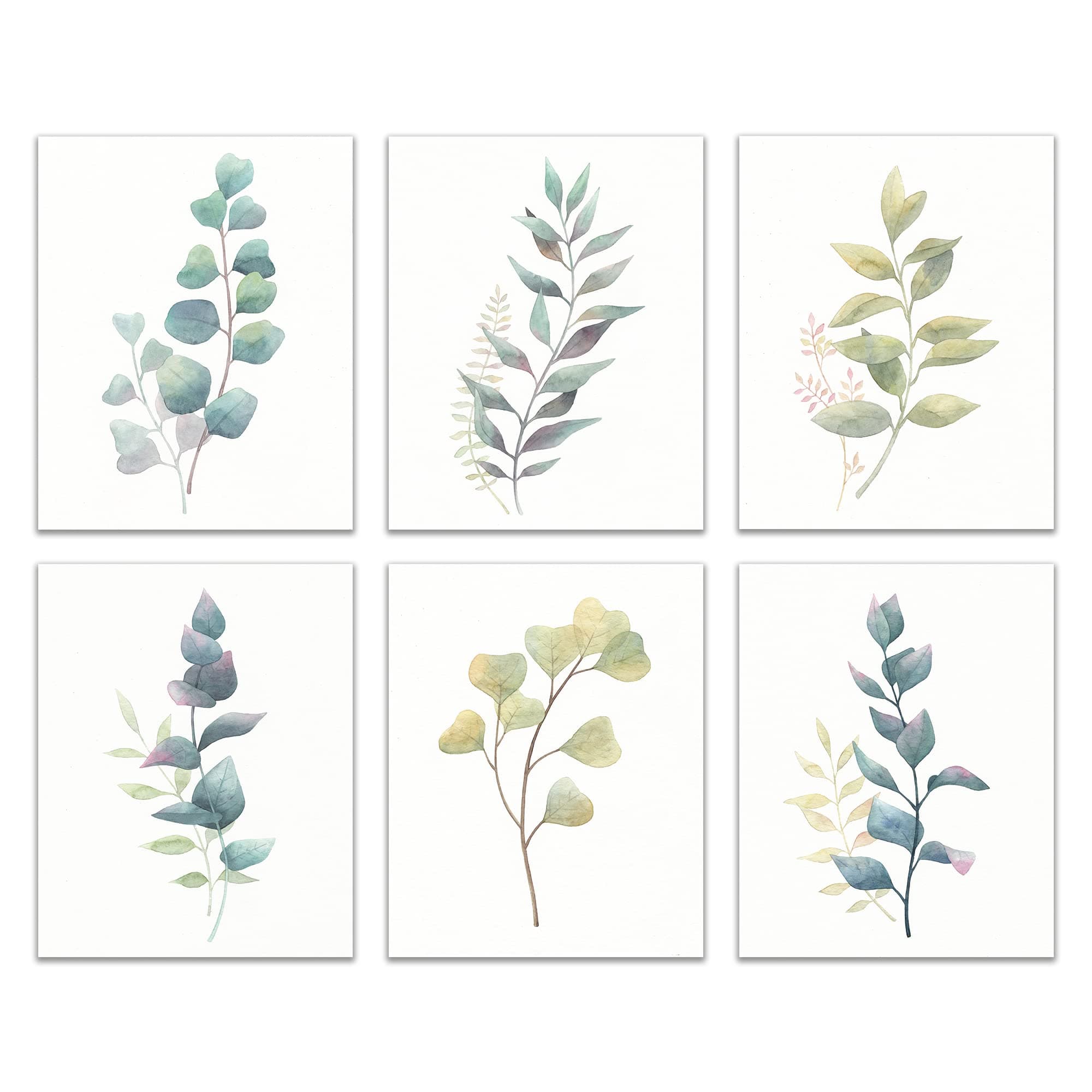 L & O Goods Botanical Wall Art Prints | Farmhouse, Home & Kitchen Decor | Theme Set of Six Posters Eucalyptus Leaves Decorations | Artwork Pictures for Bedroom, Dining Room, Hallway or Office | 8 x 10