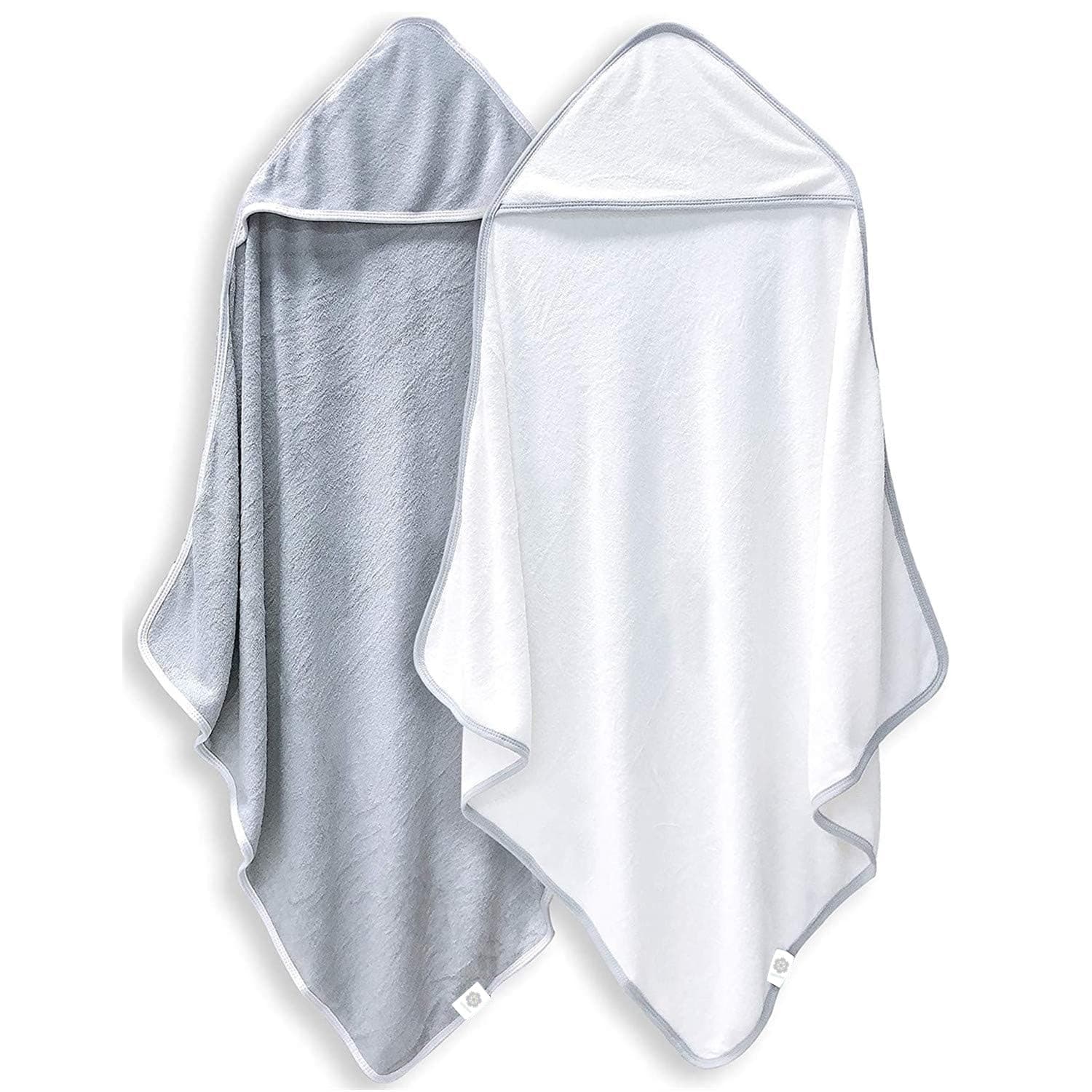 2 Pack Baby Bath Towel - Rayon Made from Bamboo - Ultra Soft Hooded Towels for Babies,Toddler,Infant - Newborn Essential -Perfect Baby Registry Gifts, 37.5x37.5 in - Grey and White