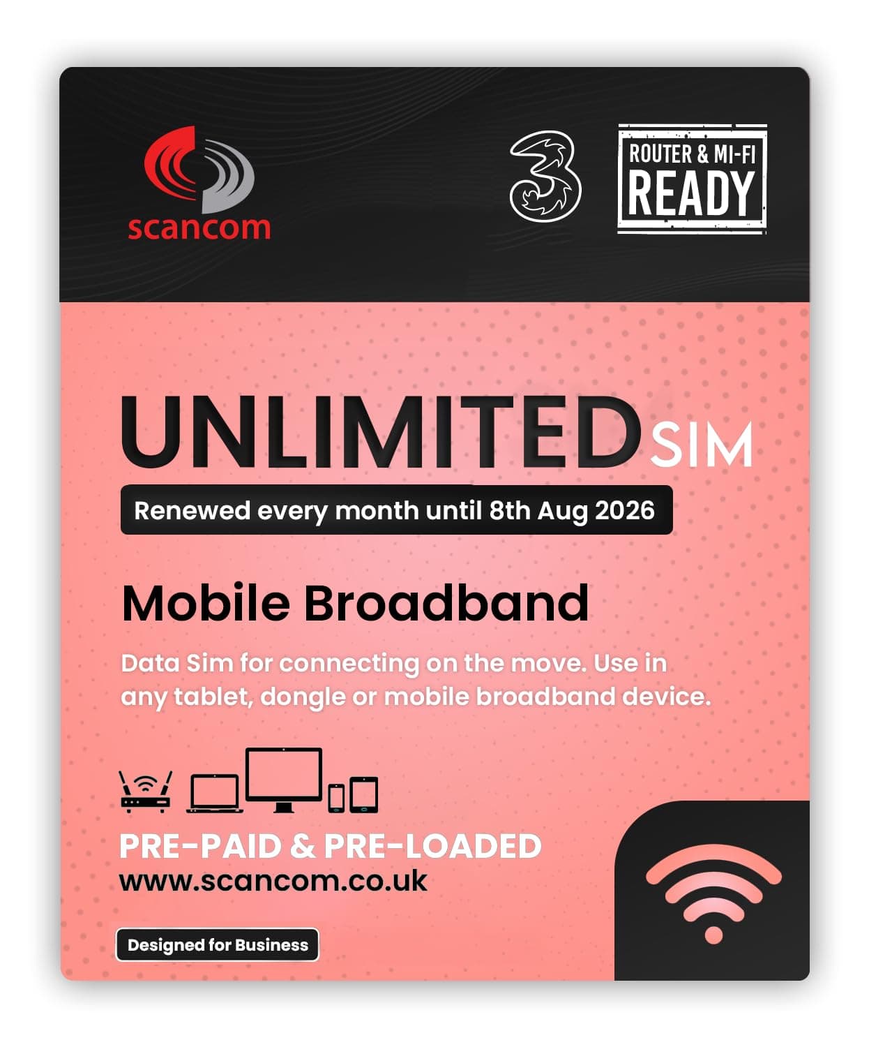 Three Unlimited Data SIM - Uncapped 5G - Preloaded MONTHLY Until August 2026 - Plug & Play for Routers & Phones - Access to Three & Vodafone - Connects to the Strongest Signal available