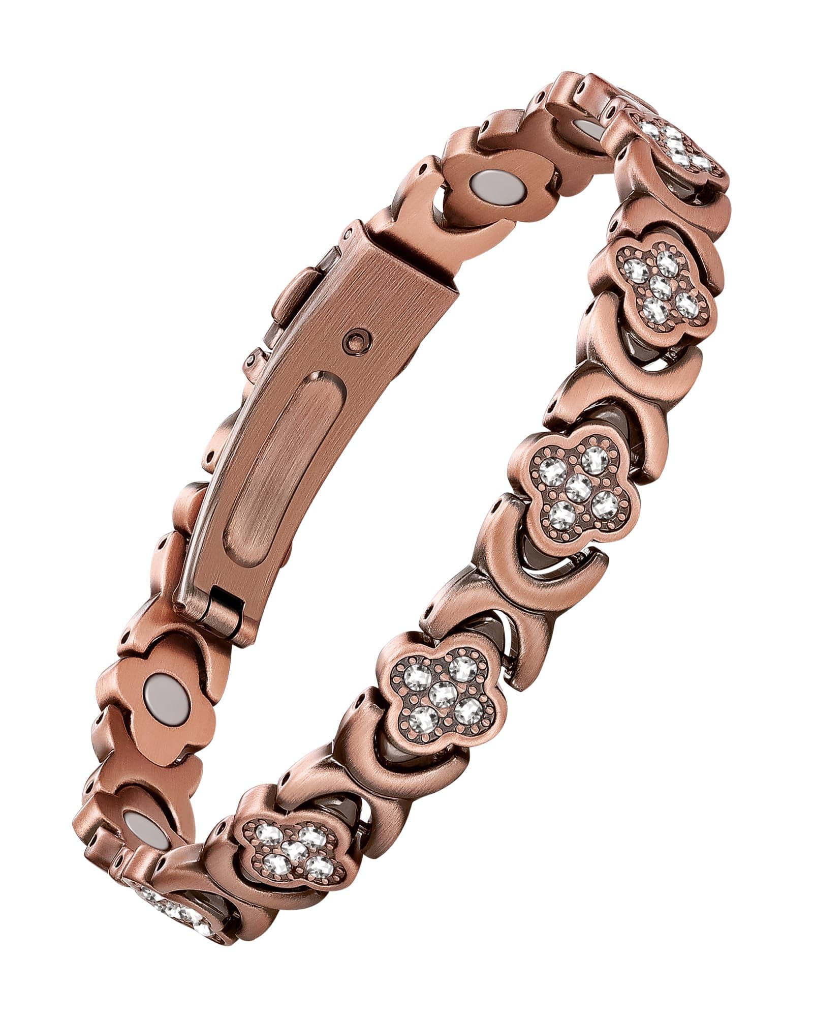 Jecanori 5X Strength Magnetic Copper Bracelet for Women Ellipse Magnets Pure Copper Magnetic Bracelet Premium Butterfly Clasp & Adjustable Length Four-Leaf Clover Health Bracelets