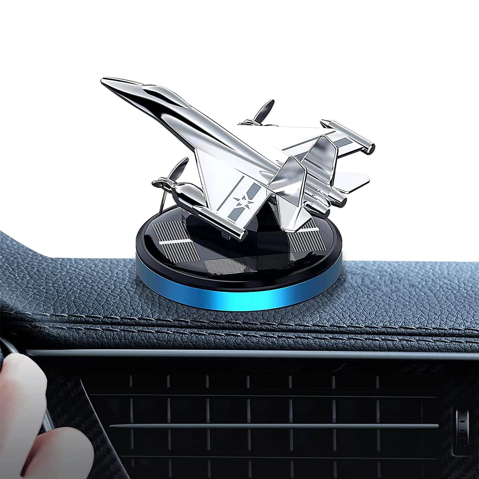 [ Military-Grade Fighter] Car Air Freshener, Alloy Solar Rotating Car Essential Oil Diffuser with Cologne Natural Plant Essential oil, Car Aromatherapy Decorations (Blue Base)