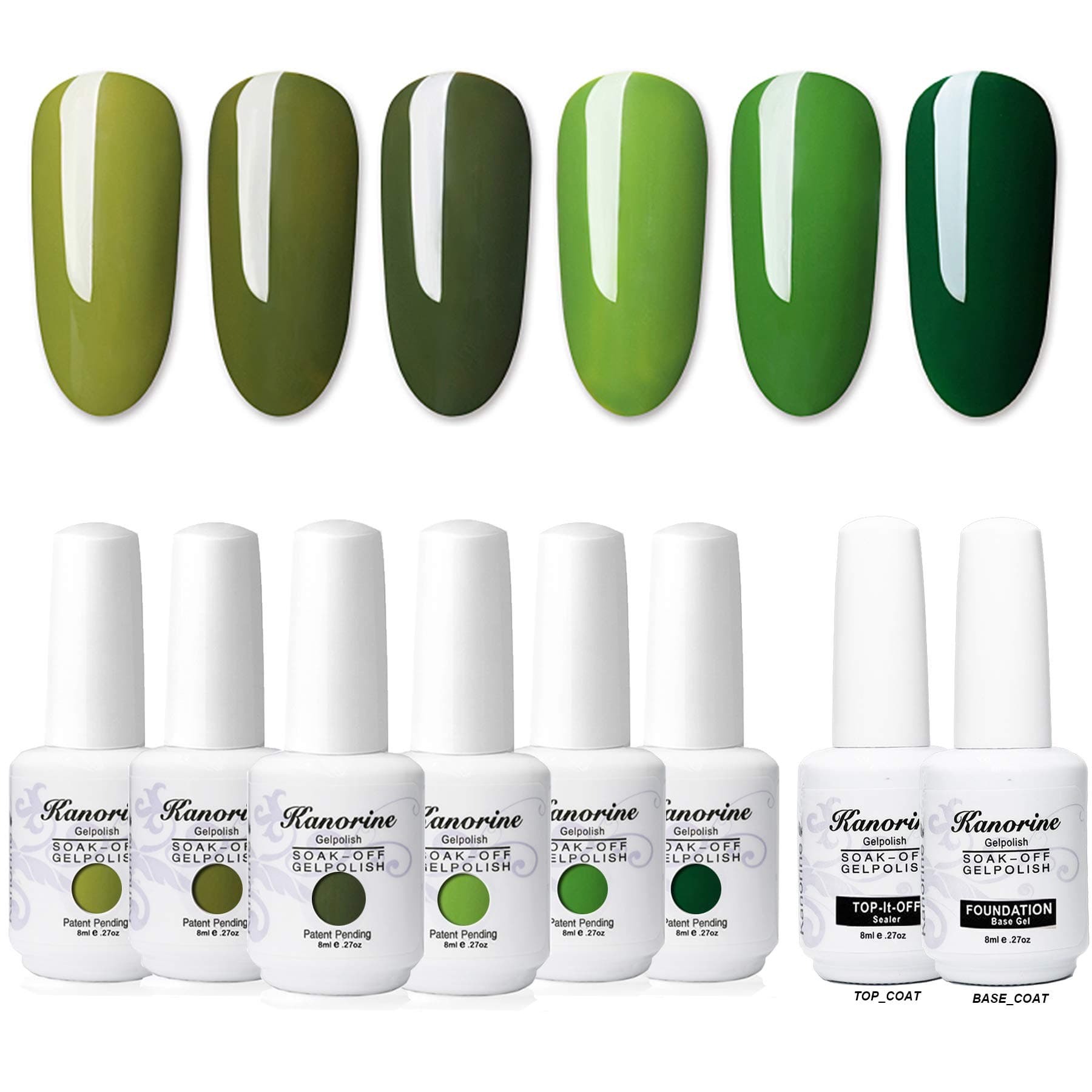 KANORINE 8pcs Nail Gel polish Set (6 colours + base & top coat) Soak off UV/LED Gel Nail Polish Long Lasting Gel Varnish Manicure Gift Set 8ml x8pcs