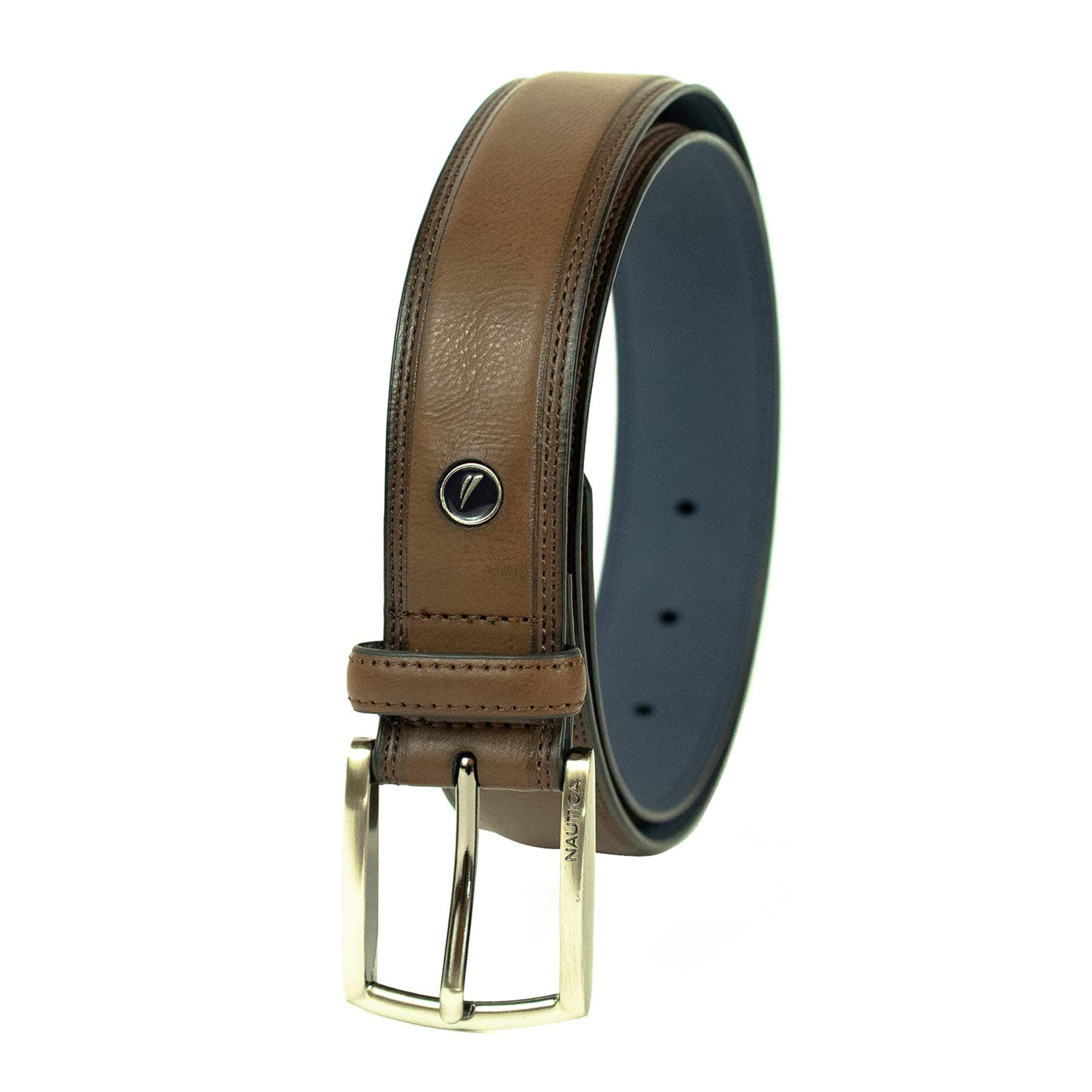 Nautica Men's Feathered Edge with Double-Stitch Casual Leather Belt