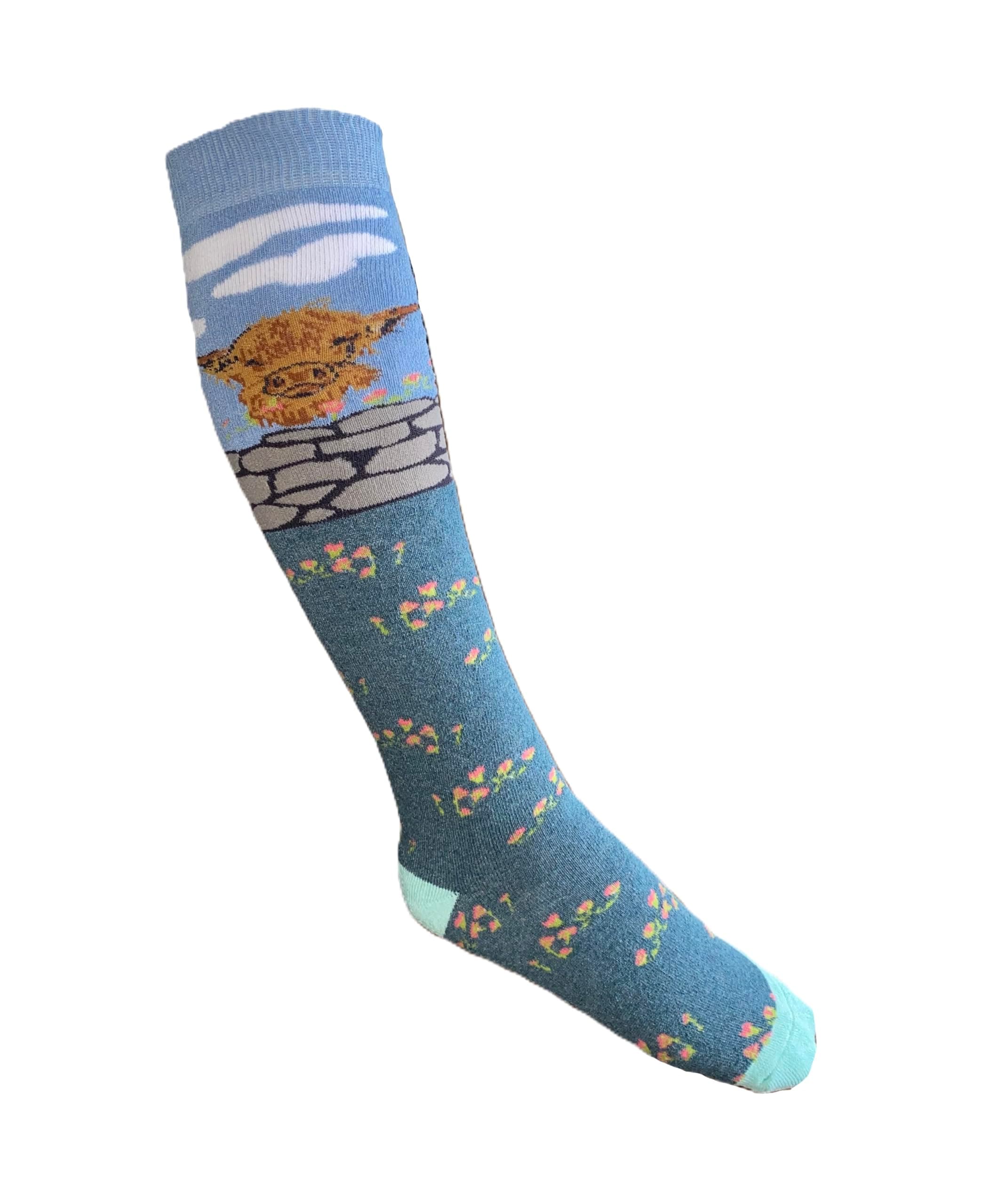 Hazy BlueAnimal Lovers Womens Welly Socks Highland Cow Duck Horse Hedge hog Dog Pattern Size 3-8