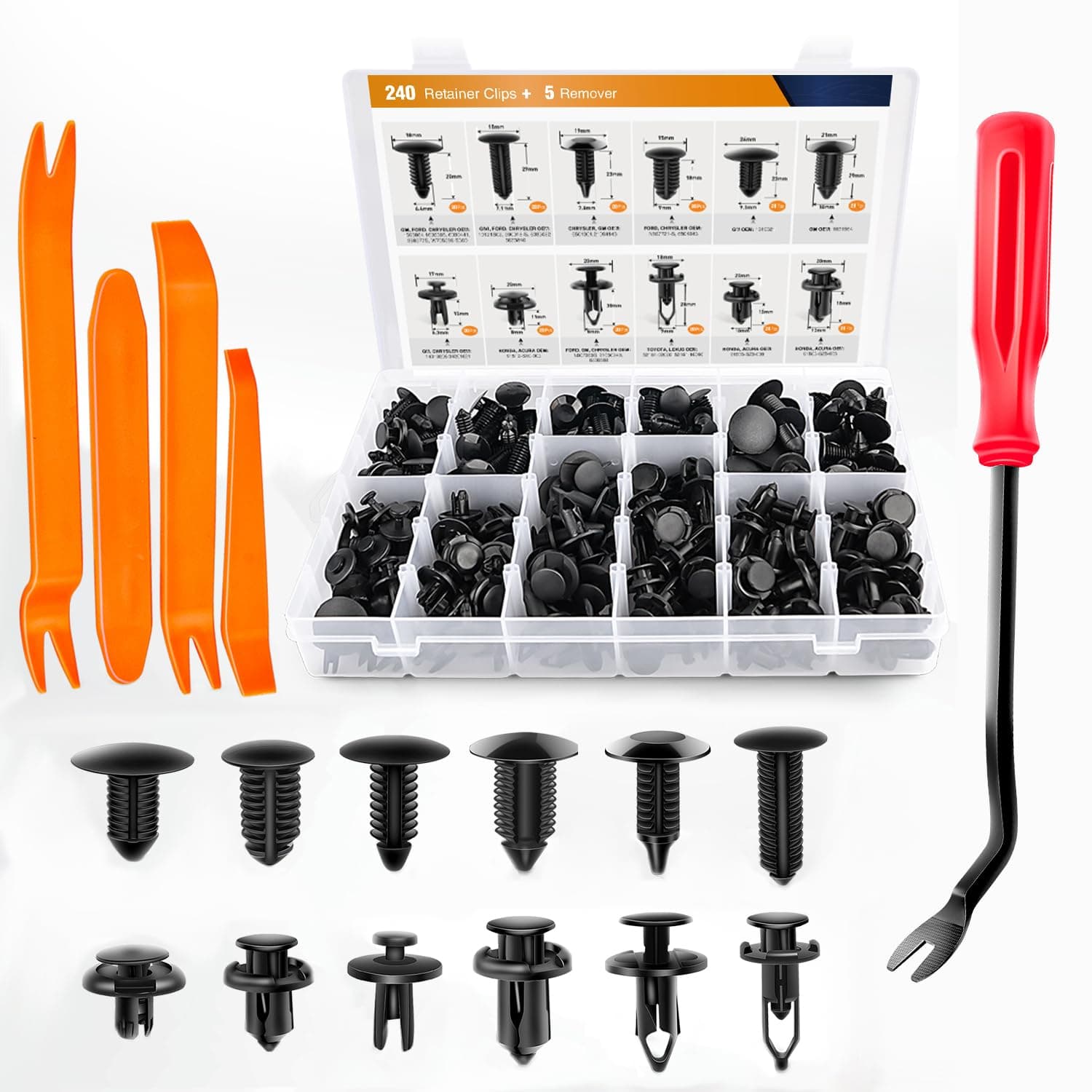 GOOACC 240PCS Bumper Retainer Clips Car Plastic Rivets Fasteners Push Retainer Kit Most Popular Sizes Auto Push Pin Rivets Set