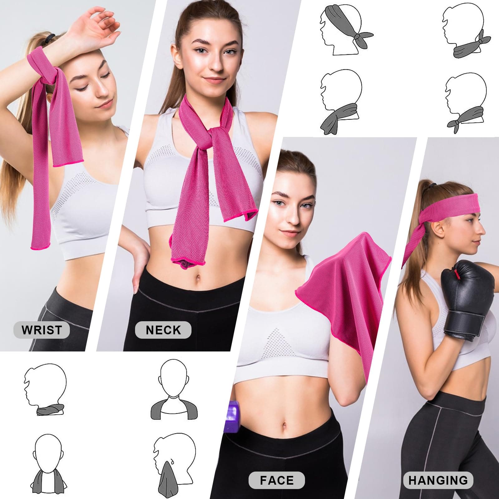 4 Pack Cooling Towel (40"x12"), Soft Breathable Chilly Towel, Ice Towel, Microfiber Towel for Yoga, Sport, Running, Workout,Gym, Camping, Fitness, Workout & More Activities(Multicolor)