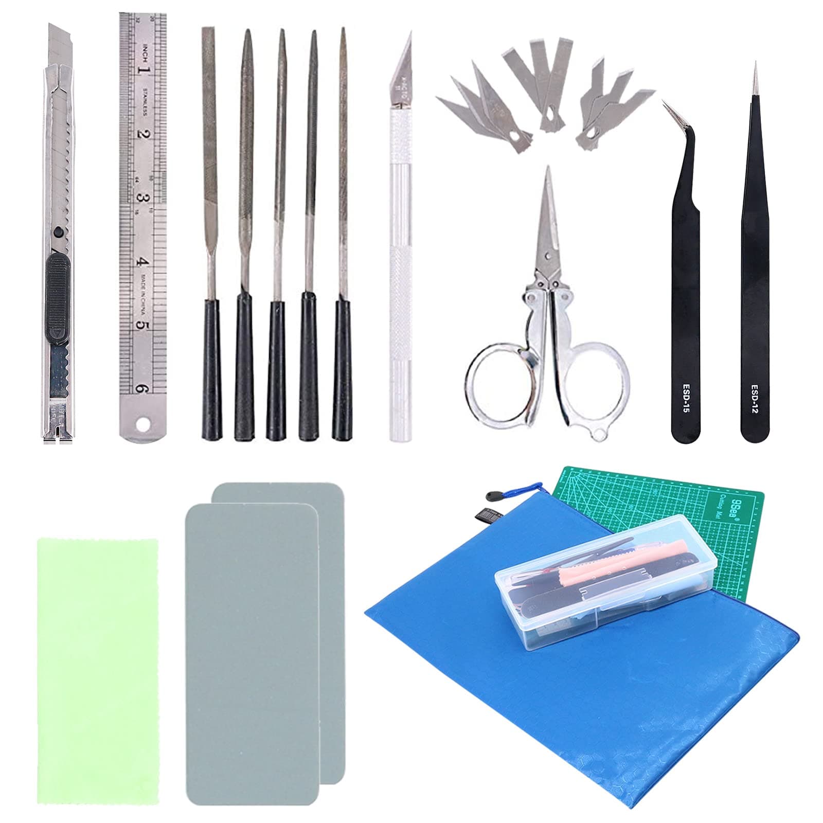Keadic 24Pcs Professional Gundam Modeler Basic Tools Craft Set Hobby Building Tools Kit with Plastic Case and Waterproof Bag, Ideal for Gundam Car Model Building Repairing and Fixing