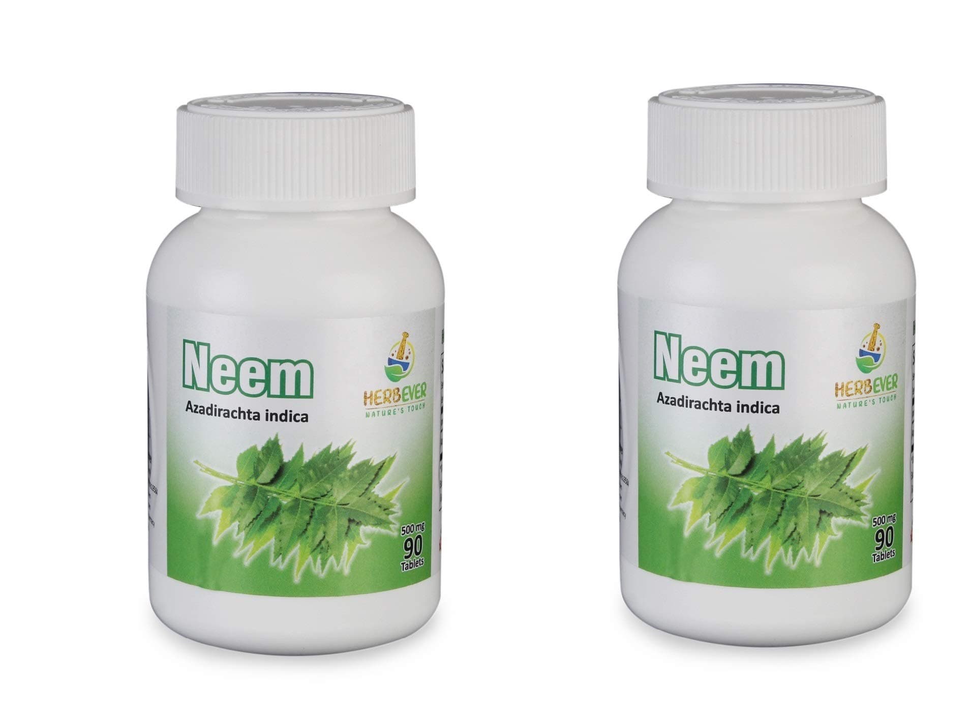 HerbEver Neem for Healthy Skin 90 Tablets 500mg GMO Free Natural Vegetarian Pack of 2 (Total 180 Tablets)