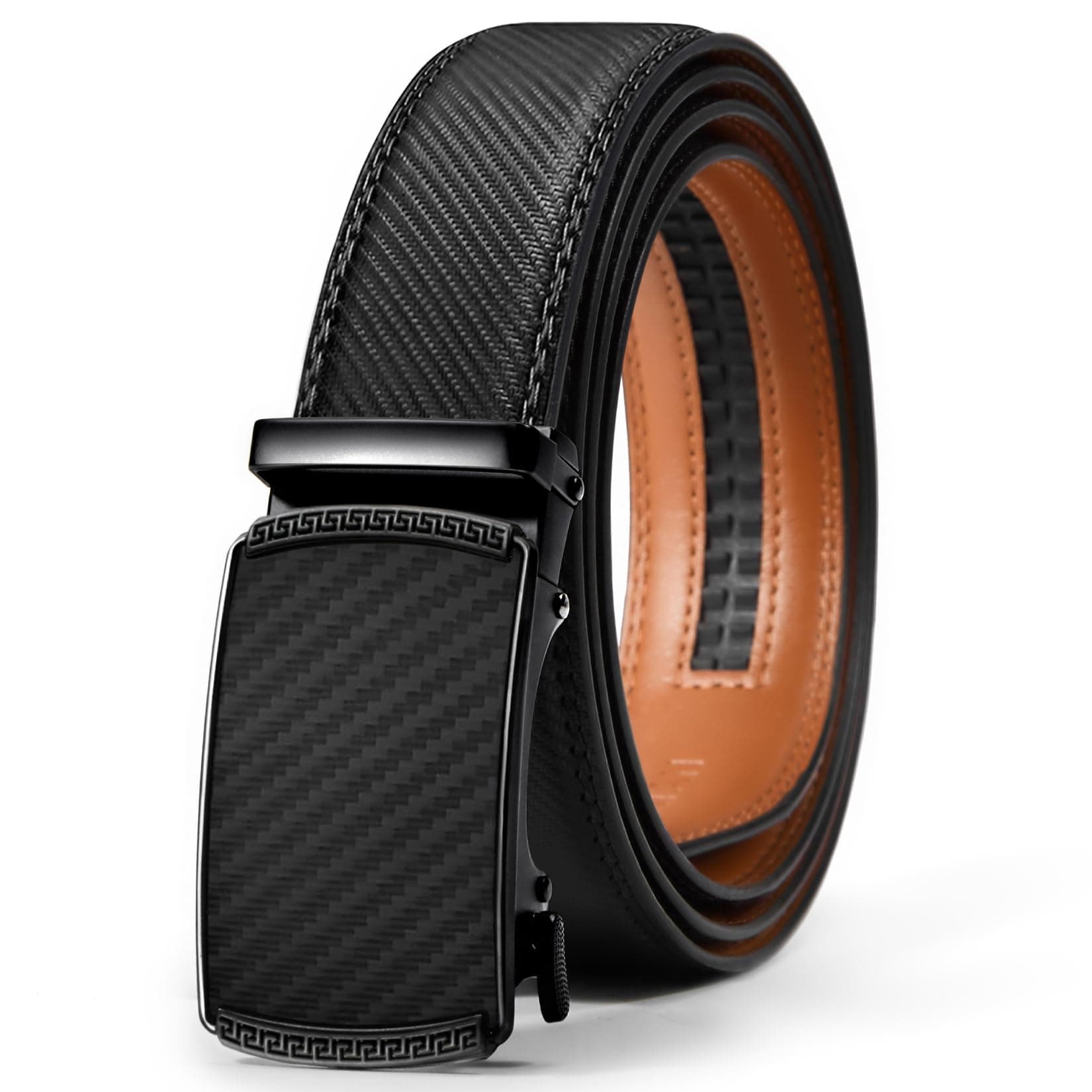Men's Belt Leather Ratchet Belt for Men Dress Casual Every Day with Adjustable Buckle, Trim to Fit