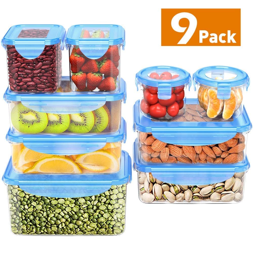 Food Storage Containers with Lids, MOKALOO Plastic Meal Prep Containers with Airtight Leak Proof Lids, BPA-Free Reusable Bento Lunch Box, Food Prep Containers for Kitchen Use [9-Pack]