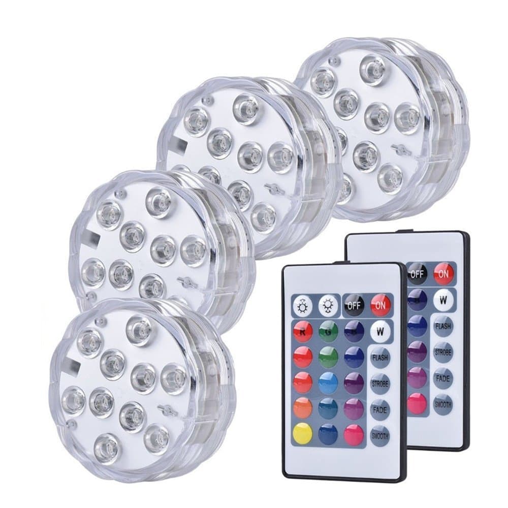 EUROPRENE Submersible Led Lights, [Multi Color Remote Controlled Submersible LED Lights - 4 Pack] 10 LED IR Controlled Submersible Light, for Aquarium, Pond, Party, Halloween, Christmas Lighting