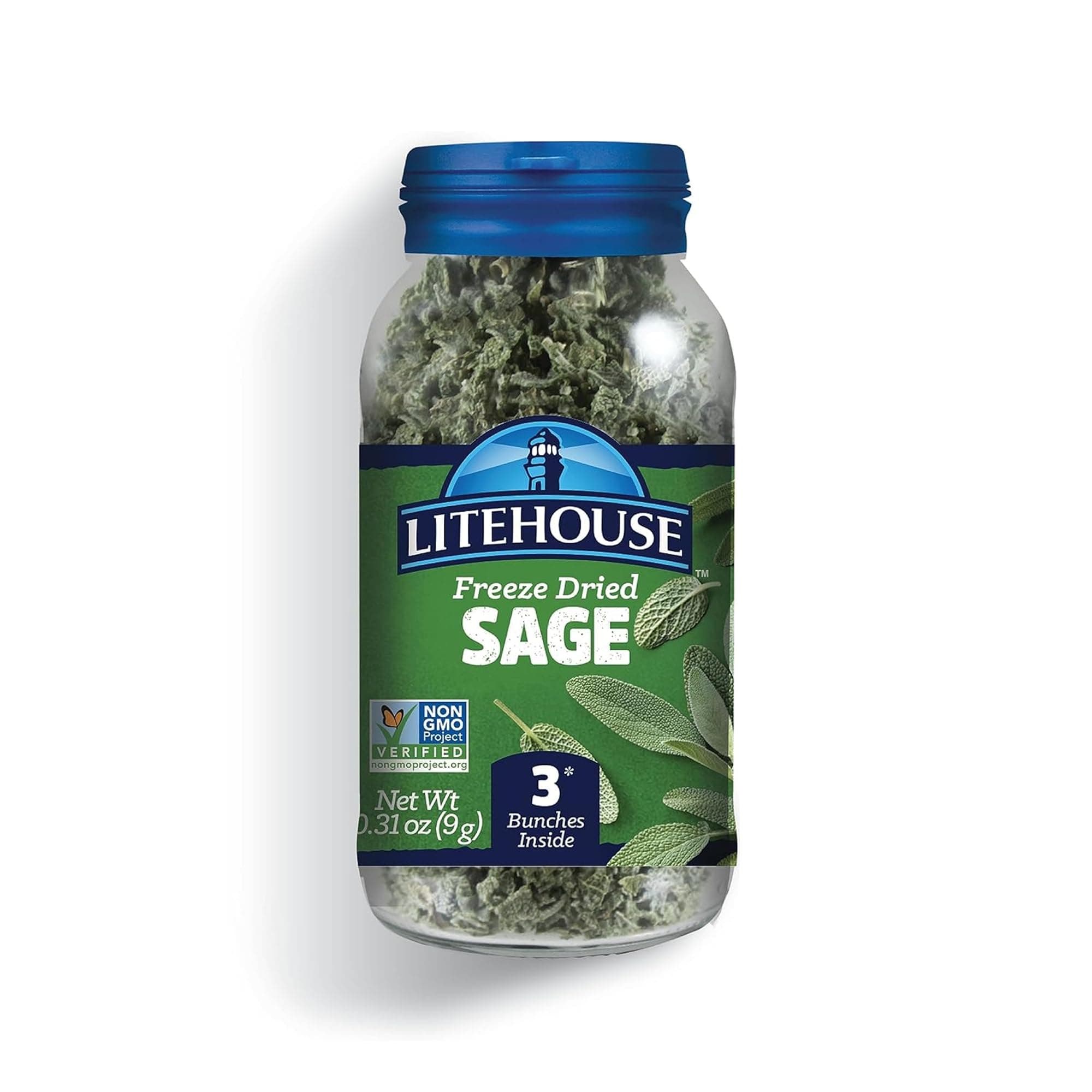 Litehouse Freeze Dried Sage - Substitute for Fresh Sage, Jar Equal to 3 Sage Fresh Bunches, Organic, Sage Seasoning, Non-GMO, Gluten-Free - 0.30 Ounce