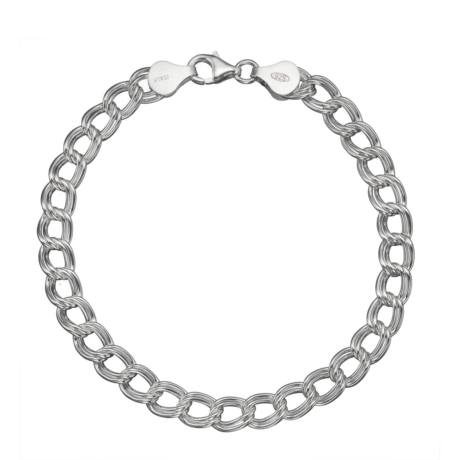 Bling For Your BuckSolid 925 Sterling Silver 7mm Italian Double Link Chain Bracelet for Charms 7"- 9"