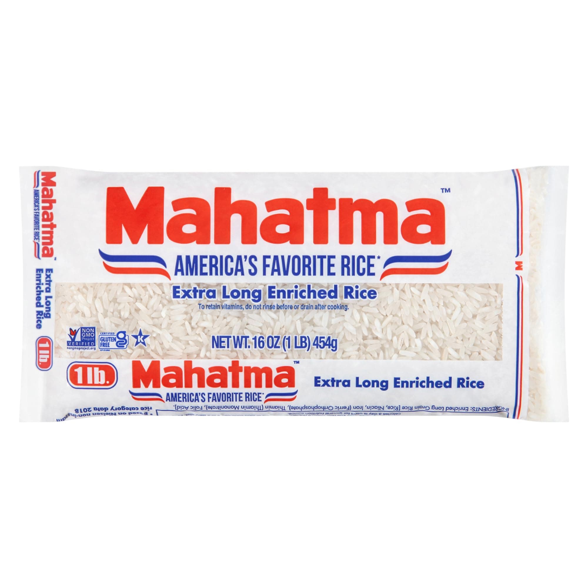 Mahatma Enriched Extra Long Grain White Rice, Gluten Free, Non-GMO, 1 lb Bag