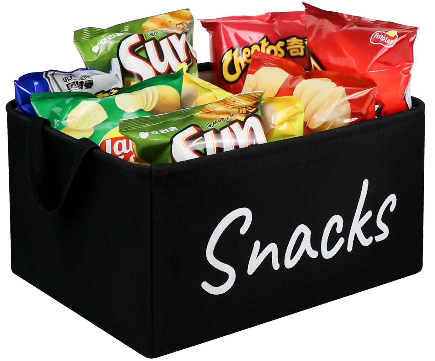Snack Bin for Pantry - Snack Basket Organizer for Countertop - Imitation Linen Snack Storage Containers for Storing chips, pretzels, cookies, popcorn and more - Kitchen Organization