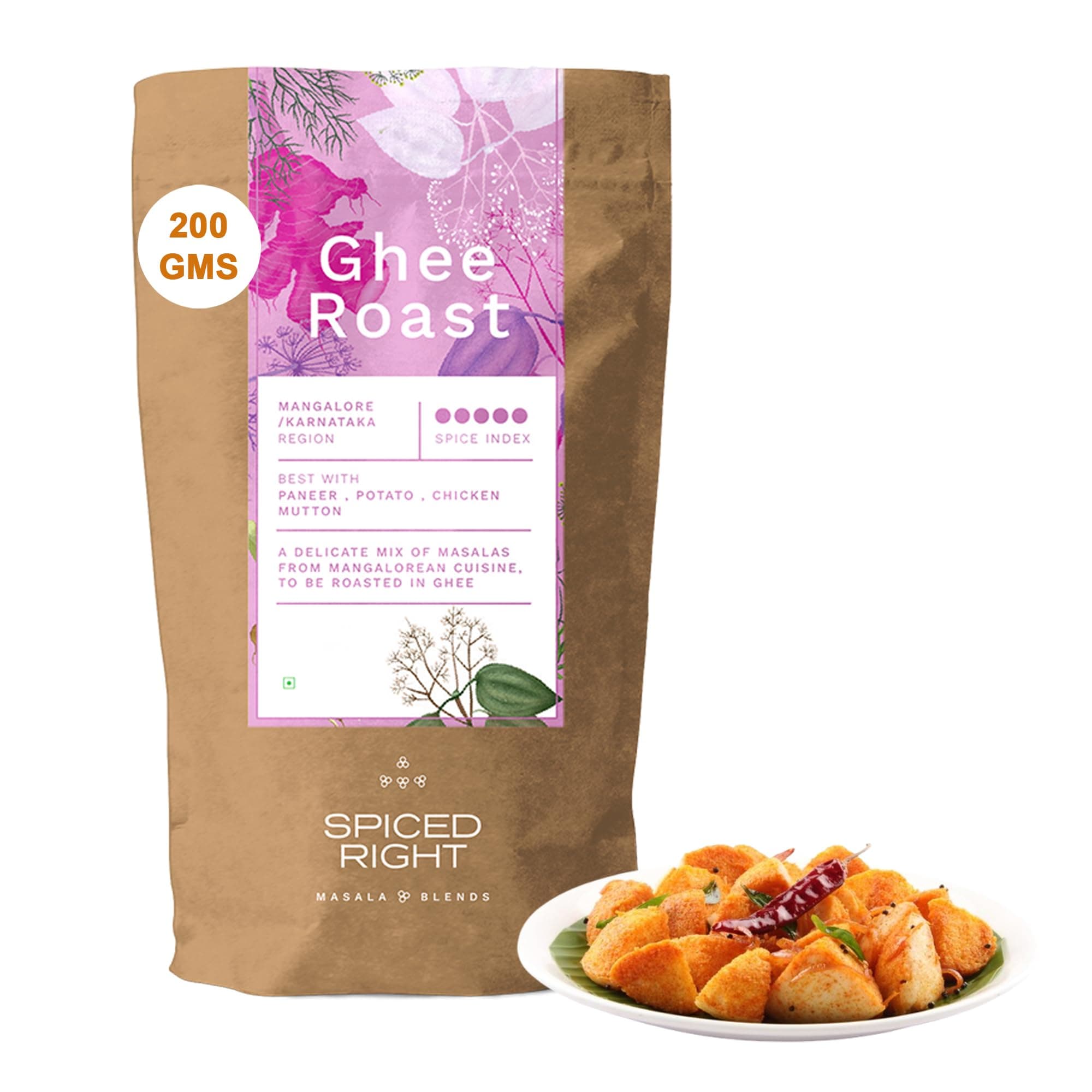 SPICED RIGHT Ghee Roast Masala Powder (200 Gm) Enriched with Byadgi Chilli, Black Peppercorn, Cumin Seed, Fenugreek Seed, Mustard Seed | Use it as Paneer Masala/Chicken Masala/Mutton Masala