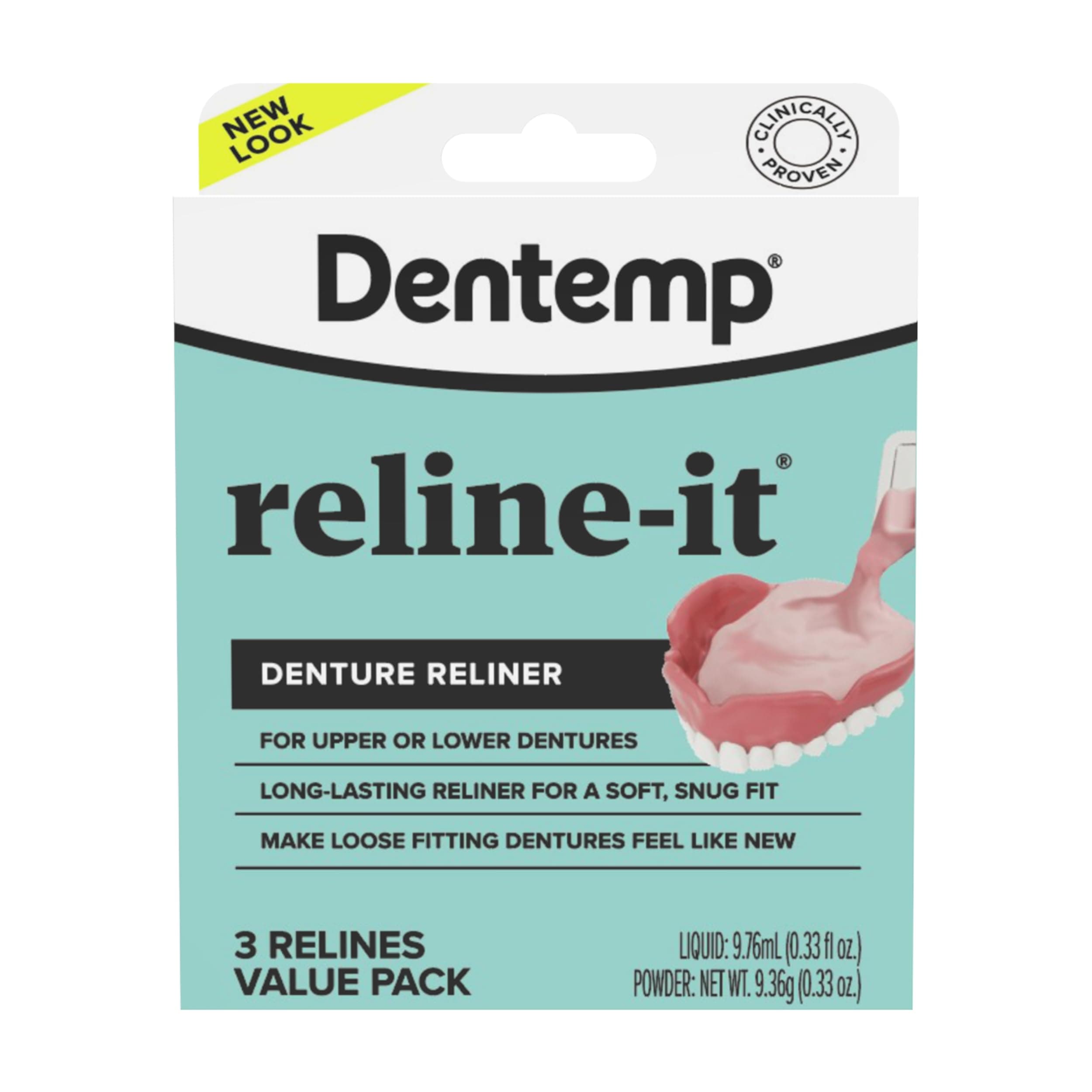 Denture Reline Kit Value Pack - Advanced Formula Reline It Denture Reliner - Denture Kit for Repairing and Tightening Both Upper and Lower Dentures (3 Lines)