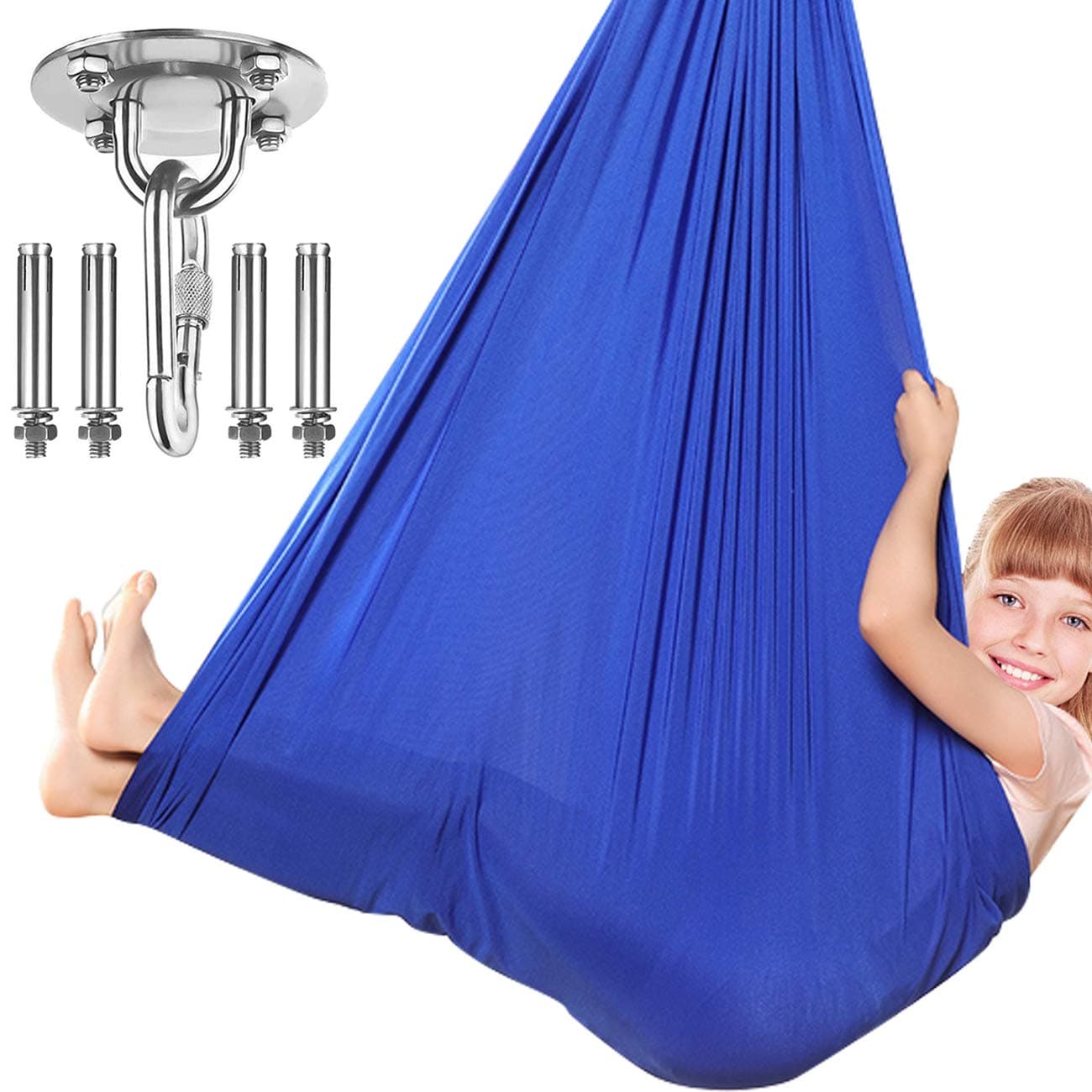 (Blue) - Sensory Swing Indoor, Swing Hammock Chair for Kids with Special Needs, Autism, ADHD, SPD, Aspergers, Sensory Integration, Snuggle Cuddle Pod Therapy Swing with Hardware Included (...