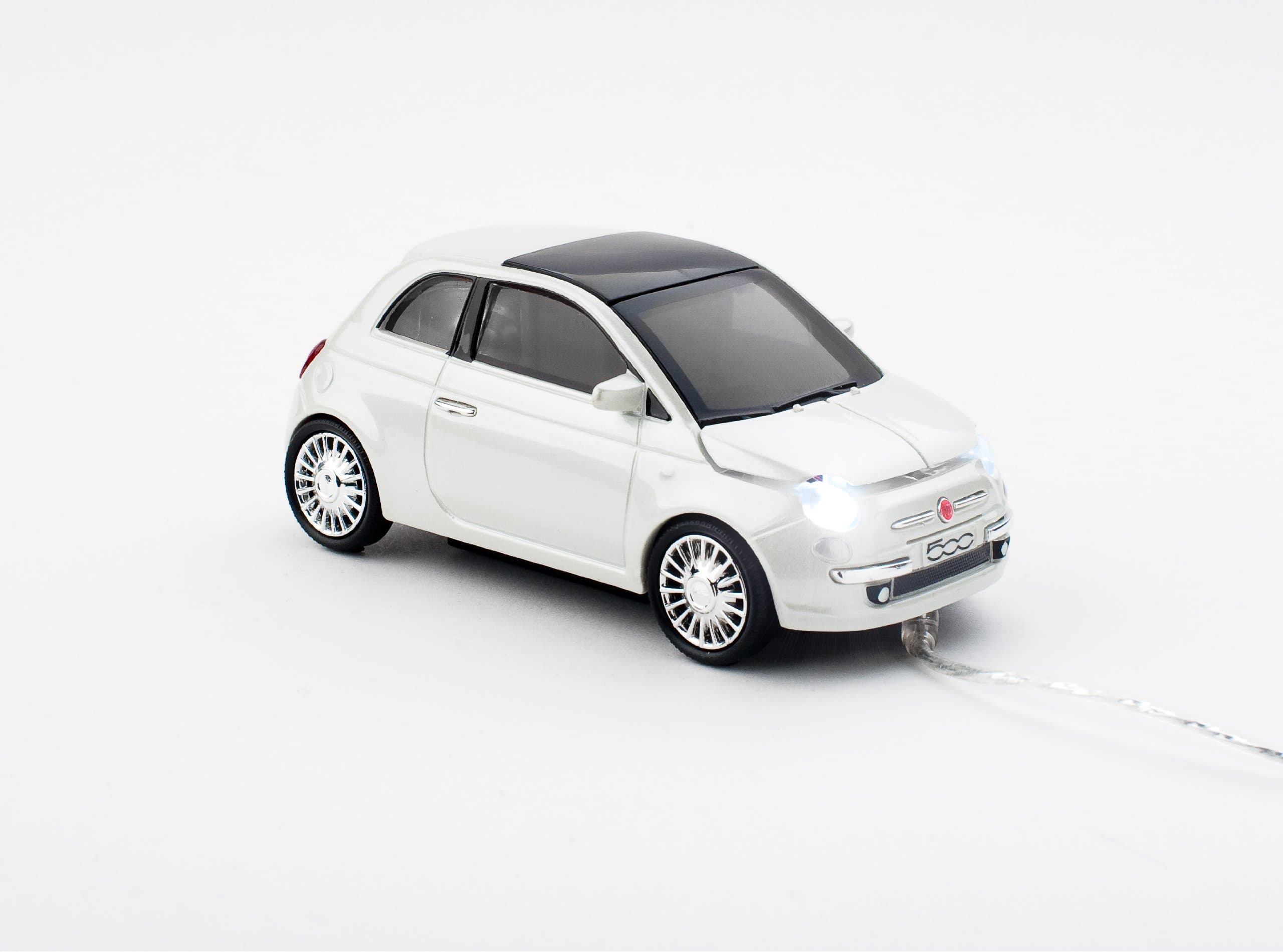 Fiat 500 Wired Optical Computer Car Mouse (Pearl White)