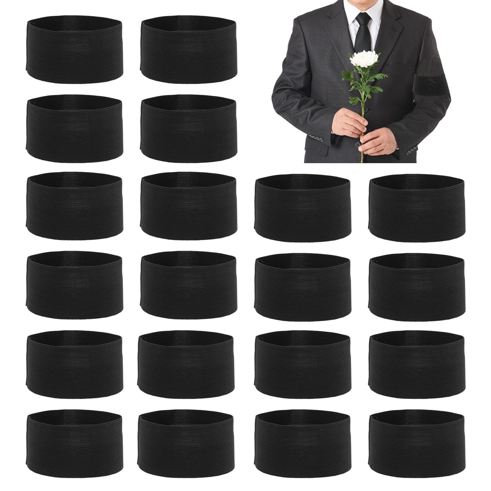 Kakalote 20pcs Mourning Arm Band, Elastic Adjustable Funeral Armband, Running Armband for Walking, Hiking and Biking, No Buckle(Black,20pcs)