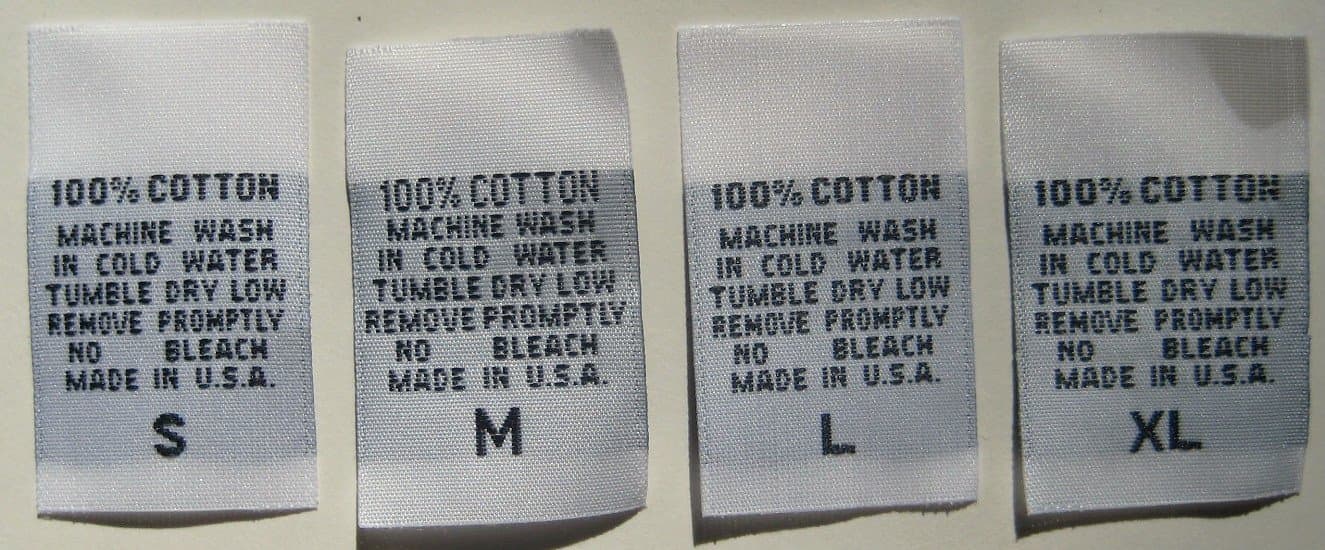 500 PCS Woven Clothing Labels, Care Labels, 100% Cotton - S, M, L, XL (125pcs Each Size)