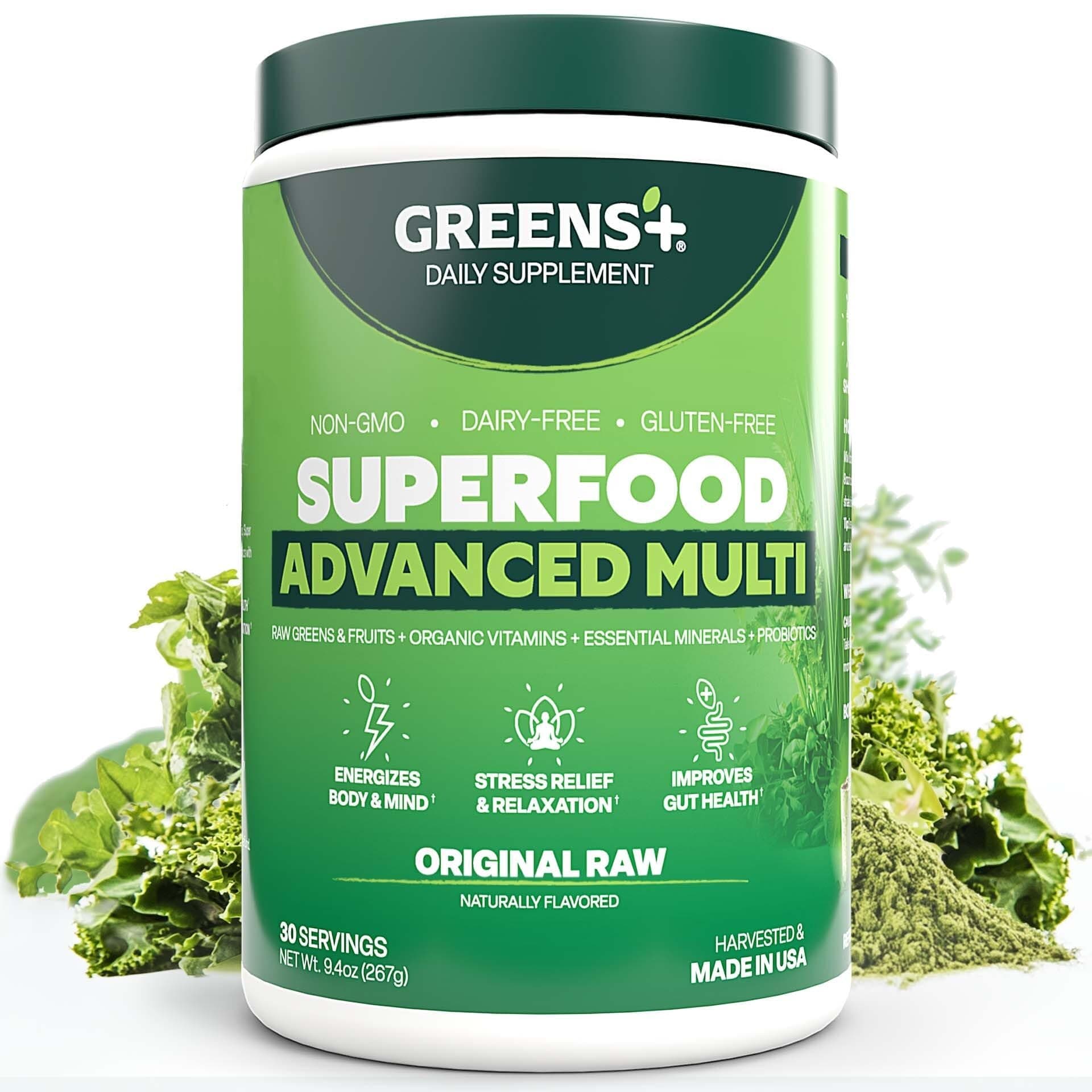Greens+ Advanced Multi Raw Superfood | Essential Blend of Raw Foods, Superfruits and Sea Vegetables Powder | Vegan | Dietary Supplement | Non GMO, Soy Dairy & Gluten-Free | Size 9.4oz