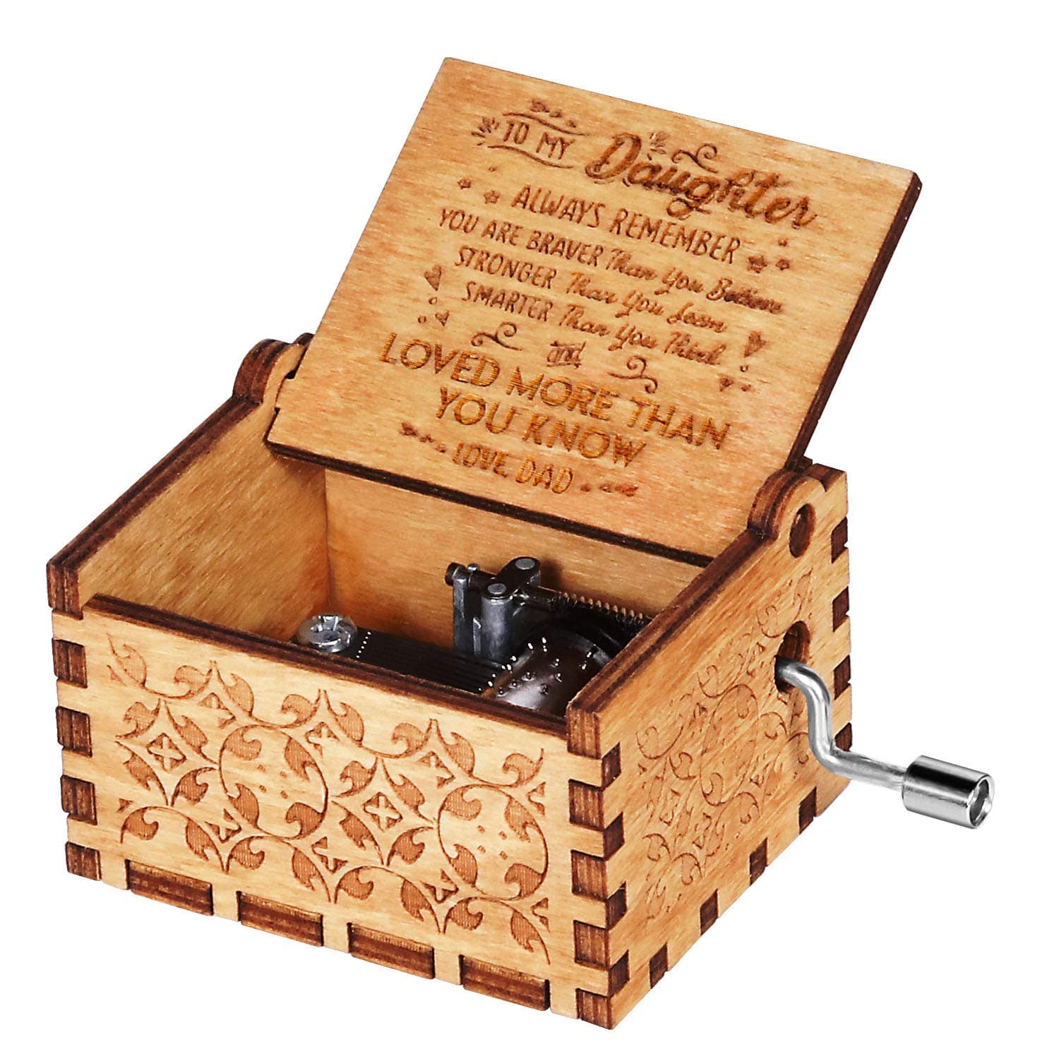 Funmo You Are My Sunshine Music Box, Wooden Hand Crank Music Boxes for Daughter, Engraved Vintage Wooden Sunshine Musical Box Gifts for Birthday/Christmas (Dad to Daughter)
