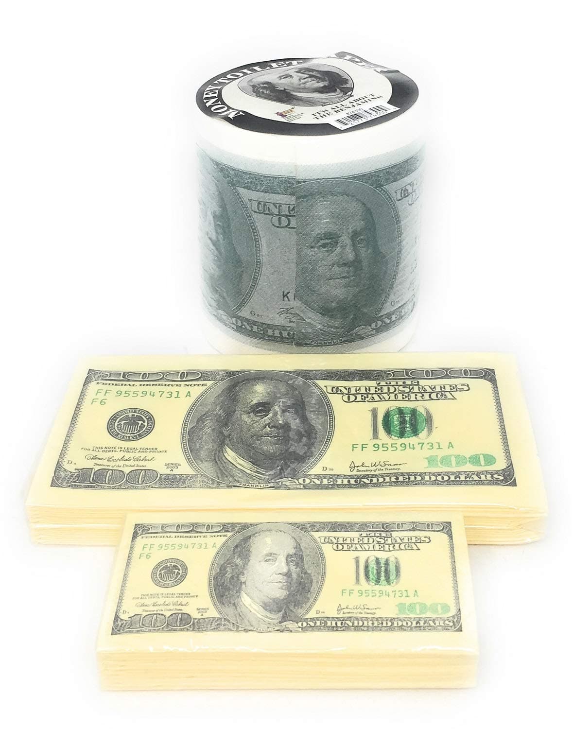 Hundred Dollar Bill $100 Bill Phoney Money Bundle: Toilet Paper, Napkins and Tissues for Gag Gift, Birthday, Party Supplies