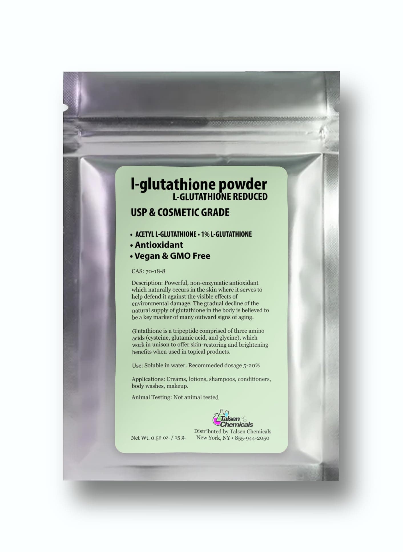 Reduced L-Glutathione Powder DIY Cosmetic Grade Pure Glutathione Organic Powder for Skin, (0.5 Ounce / 15 gram)