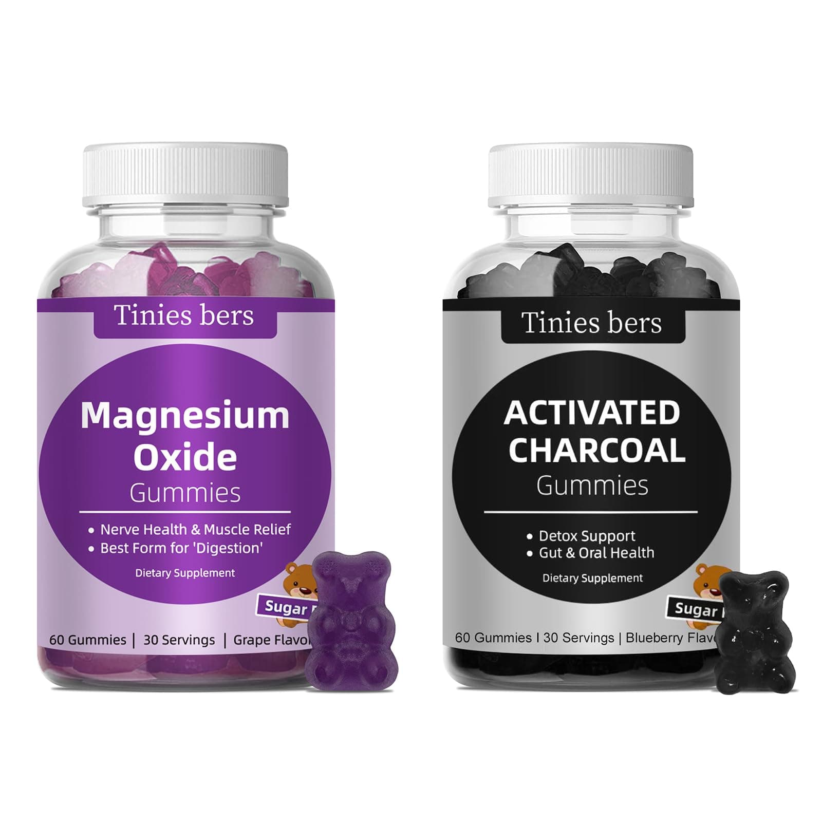 Activated Charcoal Gummies 400mg, Magnesium Oxide Gummies 500mg Sugar Free for Adults & Kids, Quicker to Cleanse, Detox, Gas Relief, Gut & Oral Health, Best Mg Form for ‘Digestion’