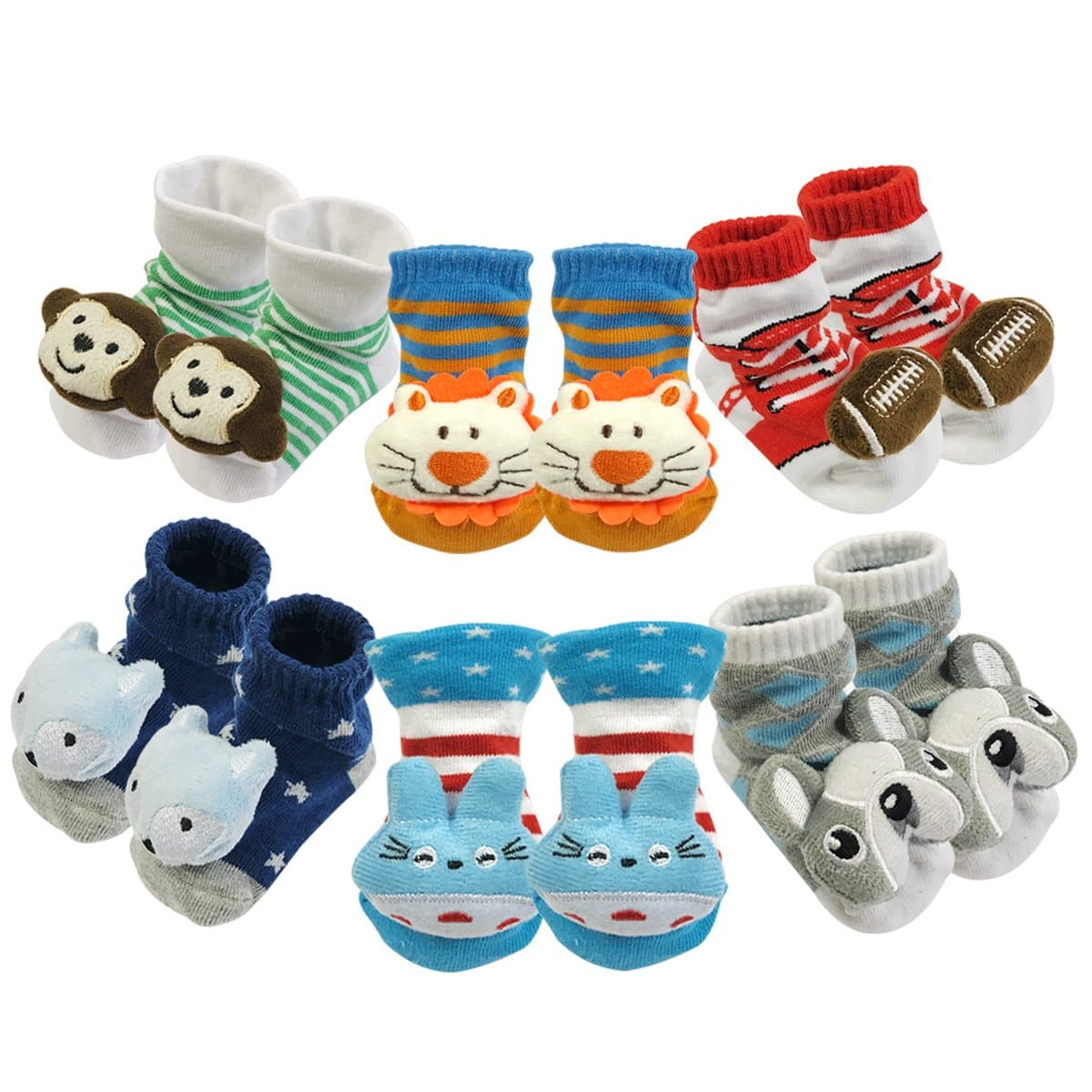 Adorable Baby 6 Pair Non-Skid Bootie Socks