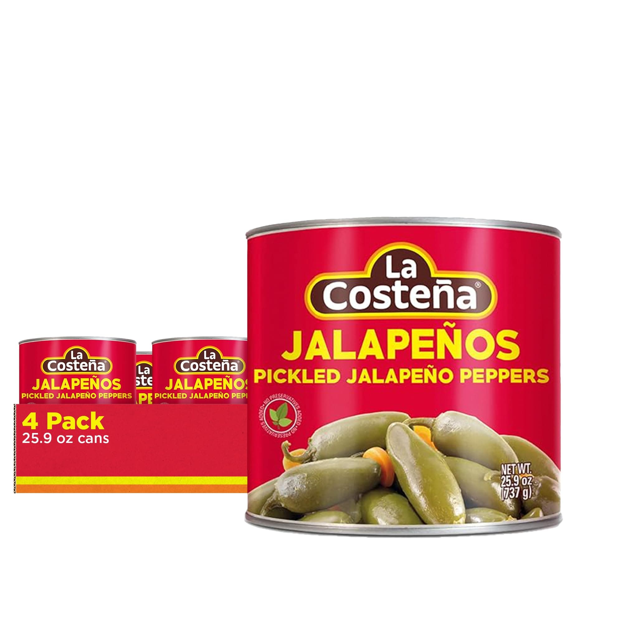 Whole Pickled Jalapeño Peppers | Pickled Green Hot Jalapeños | 26-Ounce Can (Pack of 4)