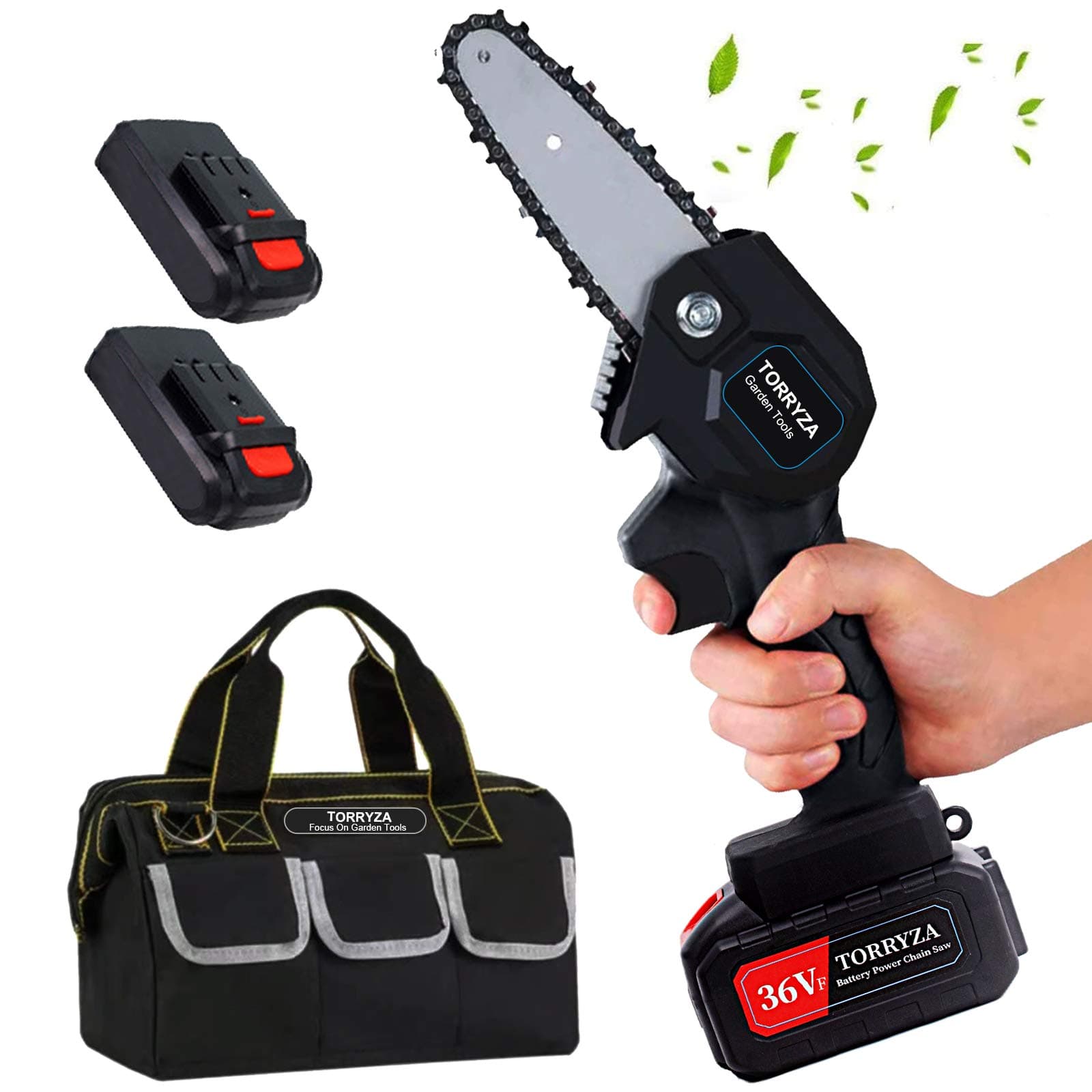 TORRYZA Mini Chainsaw 4-Inch Cordless Chainsaw Portable One-Handed Operation Electric Chainsaw, Pruning Shears Chainsaw for Courtyard Tree Branch Wood Cutting- 4000mA+Spare Battery