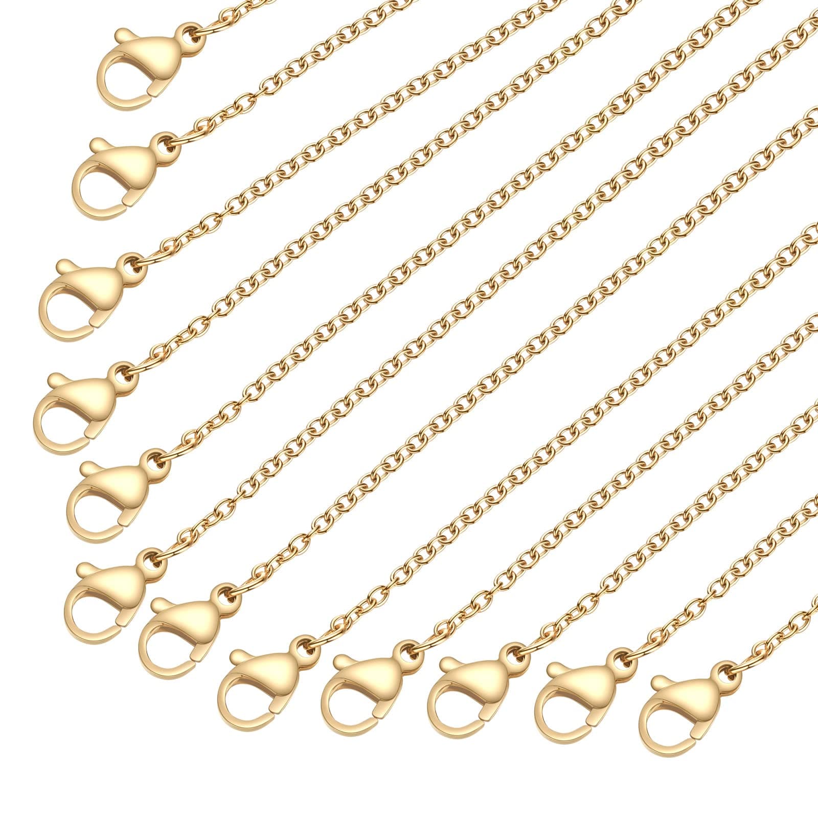 Stainless Steel Chain for Jewelry Making: LUCKYPADS Necklace Chains Bulk 1.5 mm Gold Plated Thin Chains 20 Pack Gold Cable Chains for Necklace Making (17 Inches)