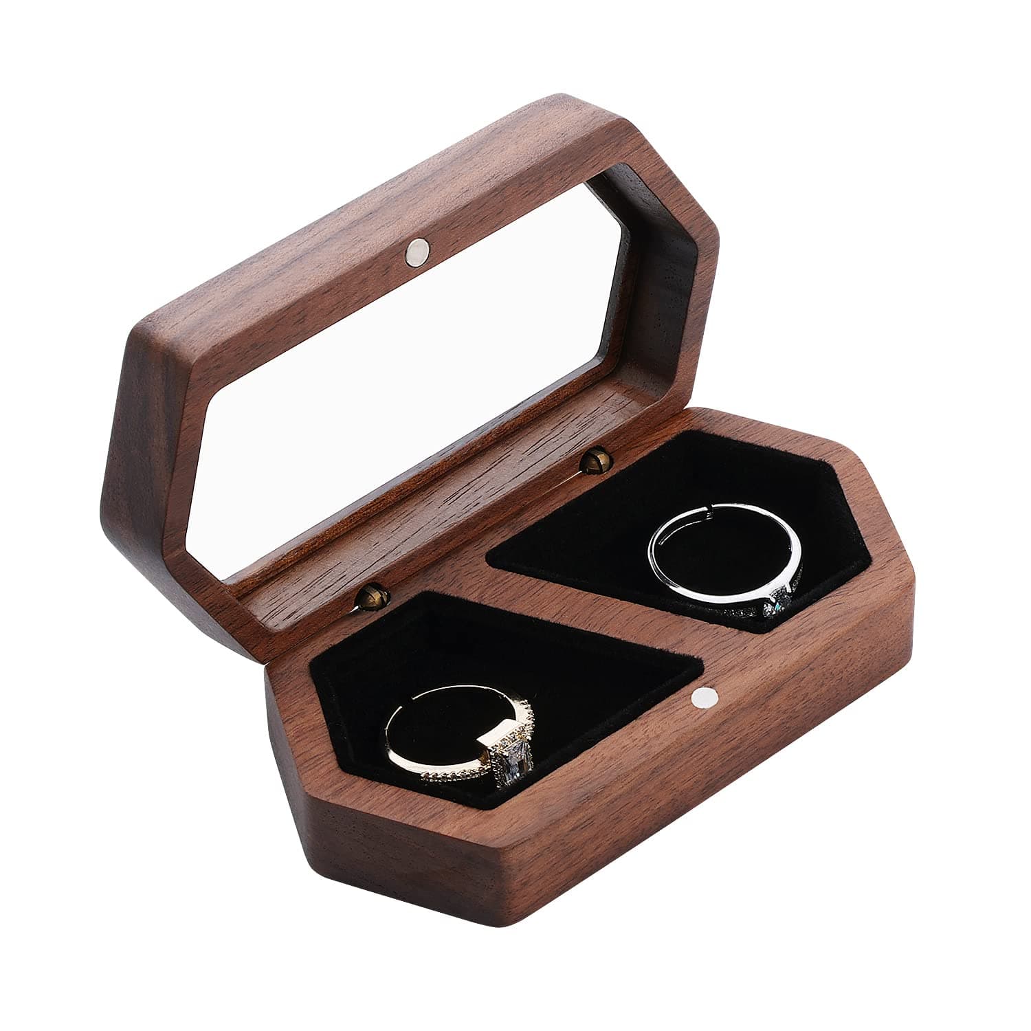 KeepinnoKeepinno Ring Box for Wedding Ceremony, Wooden Wedding Ring Box for 2 Rings, Wedding Ring Holder Ring Bearer Box for Engagement Proposal Wedding Ceremony.