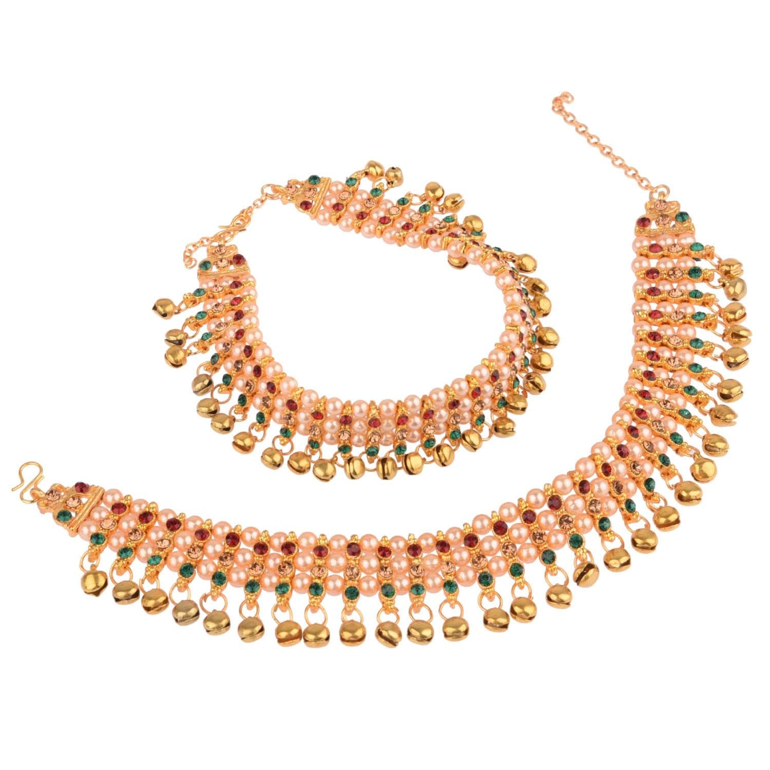 Indian Bridal Anklets for Women: Pearl Ghungroo Jhanjara Anklet Pair Indian Style Ankle Bracelets Payal